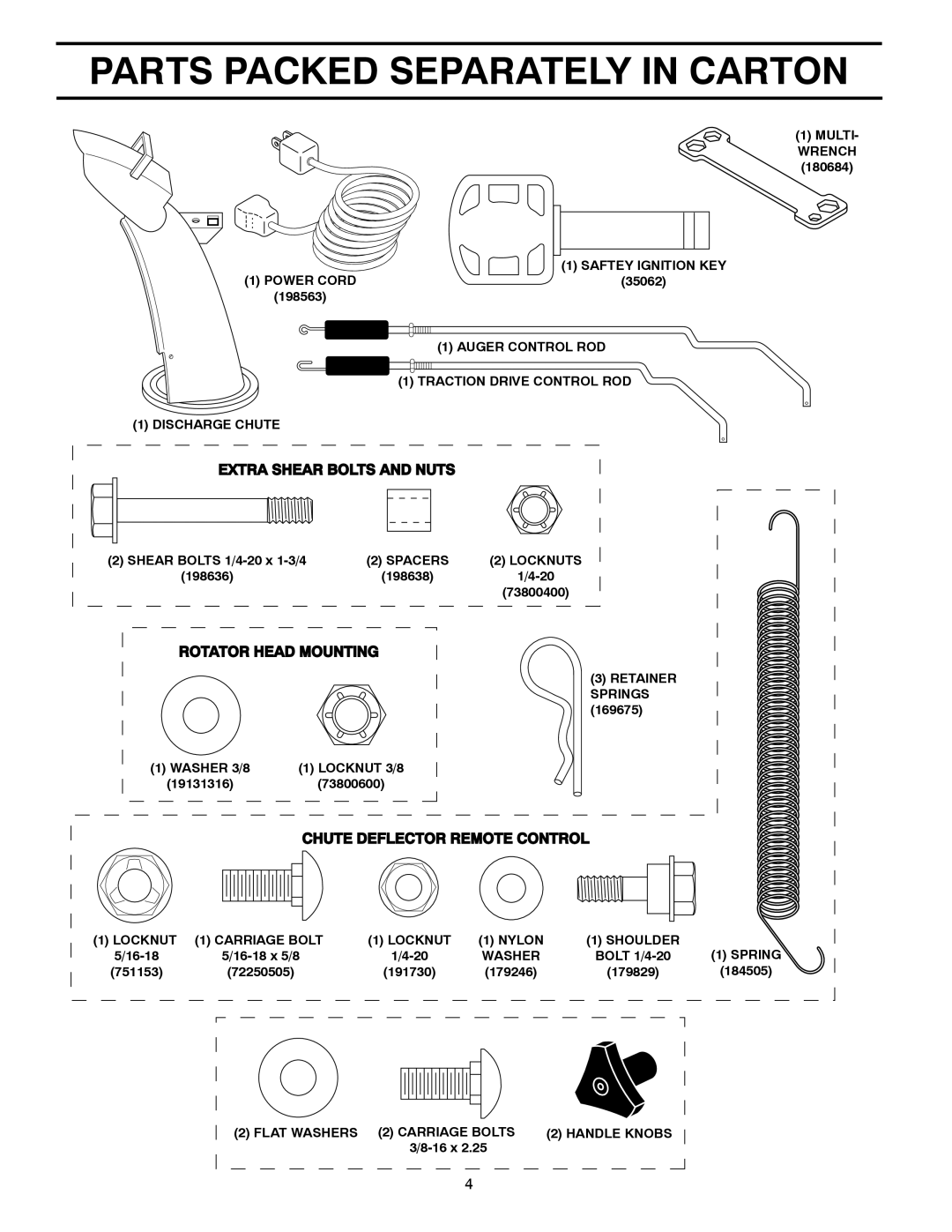 Poulan 96192001902, 420915 Parts Packed Separately in Carton, EXT RA Shear Bolts and Nuts, Rotator Head Mounting 