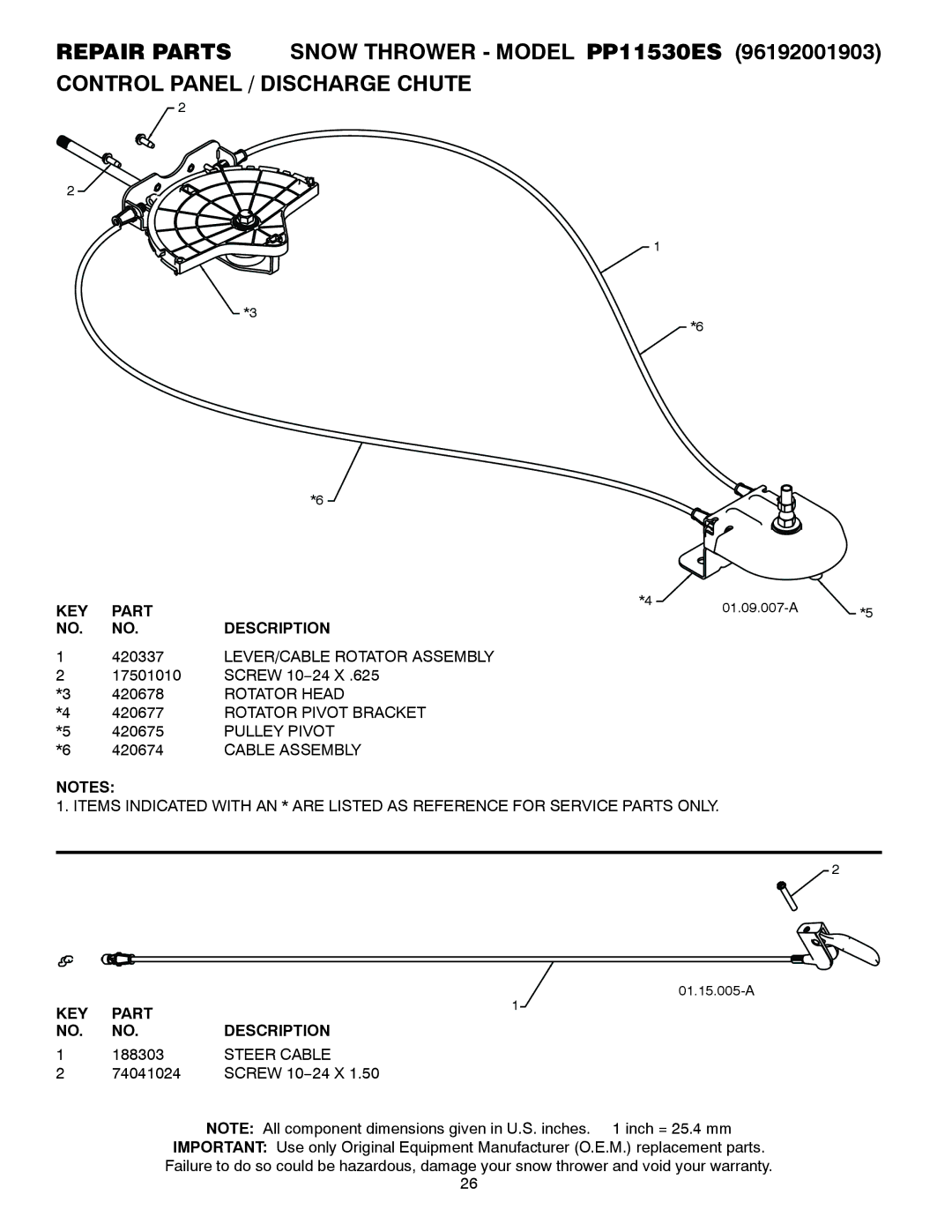 Poulan 96192001903, 421474 owner manual KEY Part 