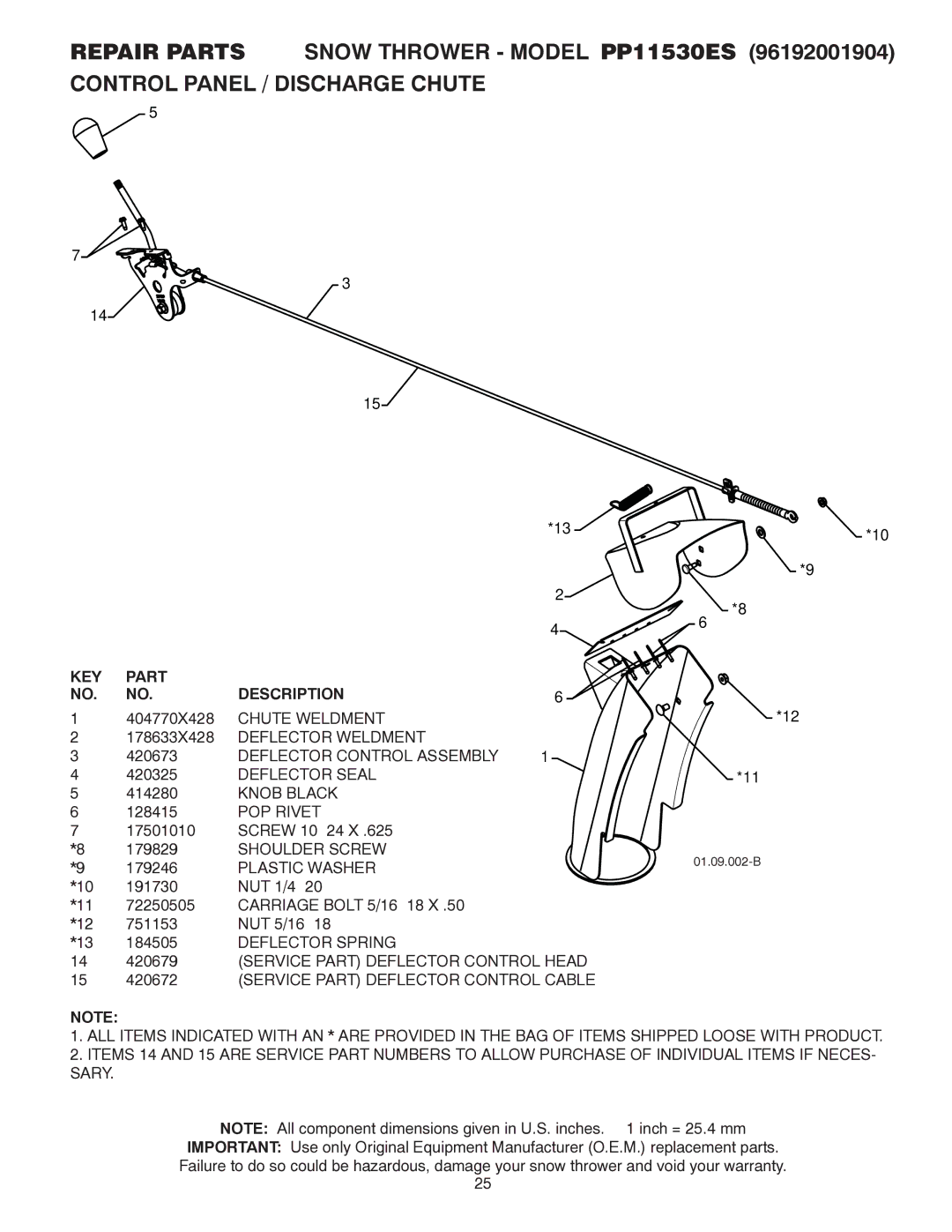 Poulan 421895 Chute Weldment, Deflector Weldment, Deflector Control Assembly, Deflector Seal, Knob Black, POP Rivet 