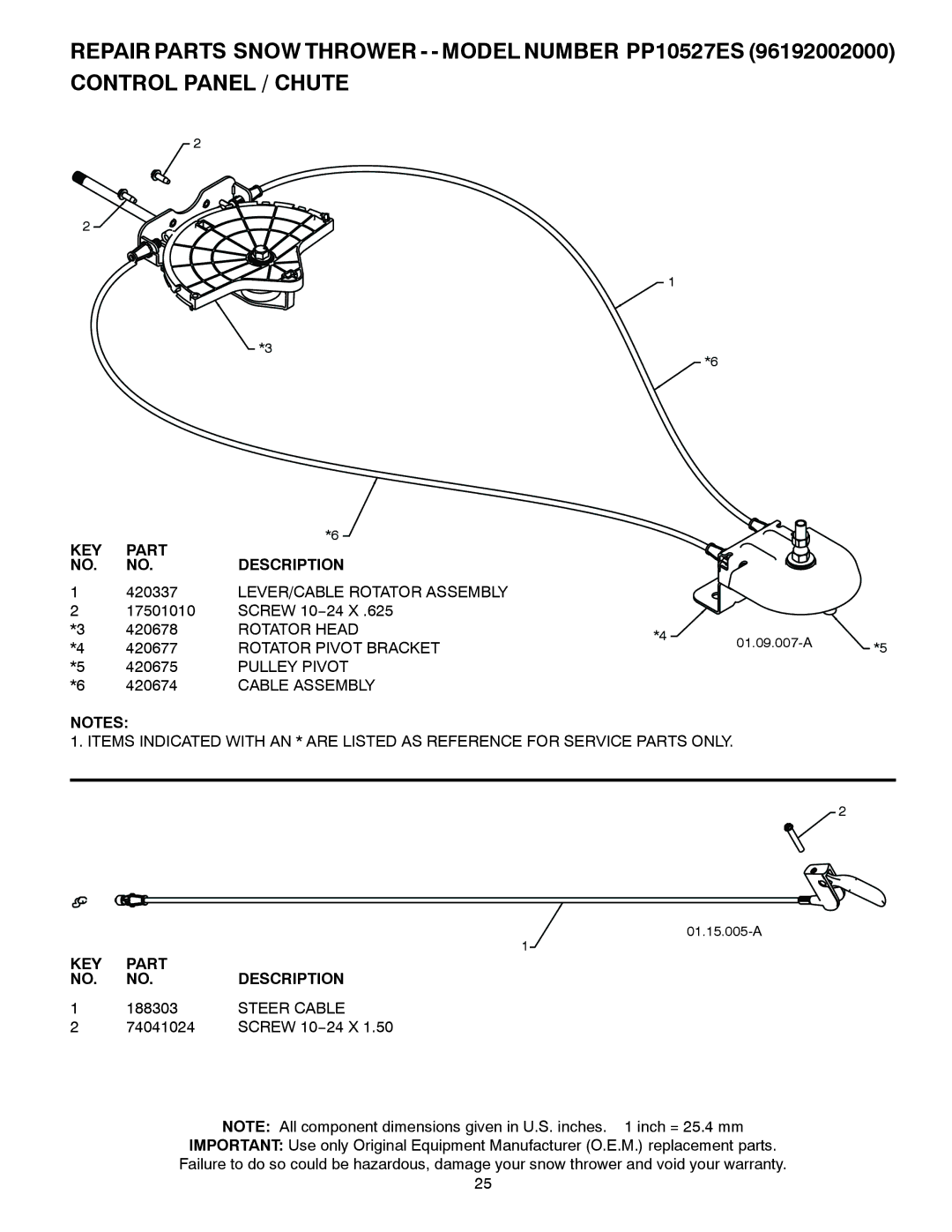 Poulan 420923, 96192002000 LEVER/CABLE Rotator Assembly, Rotator Head, Rotator Pivot Bracket, Pulley Pivot, Steer Cable 