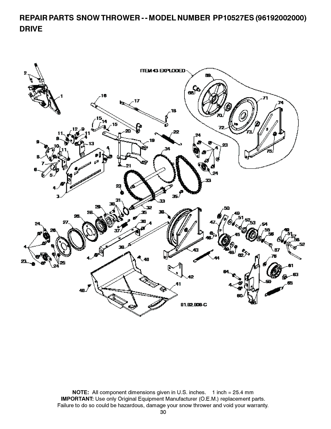 Poulan 96192002000, 420923 owner manual Repair Parts Snow Thrower - Model Number PP10527ES Drive 