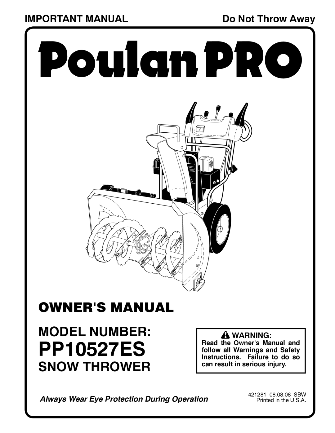 Poulan 421281, 96192002001 owner manual Model Number, Snow Thrower 