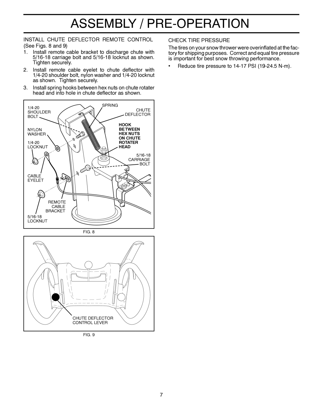 Poulan 421281, 96192002001 owner manual Install Chute Deflector Remote Control See Figs, Check Tire Pressure 