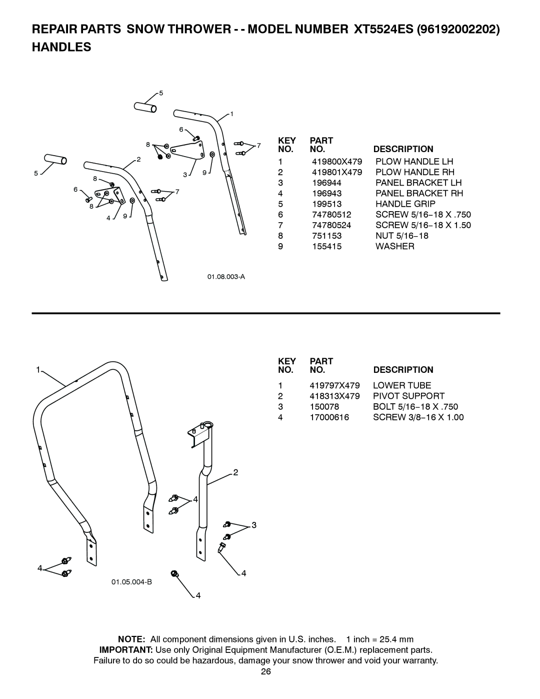 Poulan 96192002202, 422083 owner manual Panel Bracket LH Panel Bracket RH, Handle Grip, Lower Tube, Pivot Support 