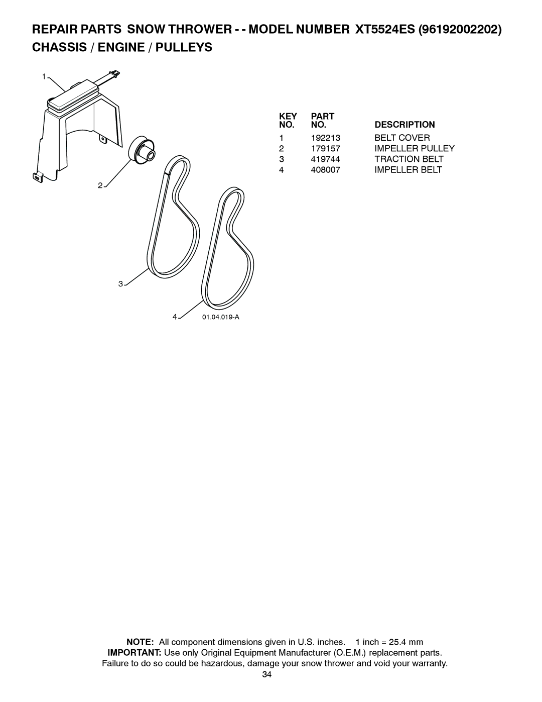 Poulan 96192002202, 422083 owner manual Belt Cover, Traction Belt, Impeller Belt 