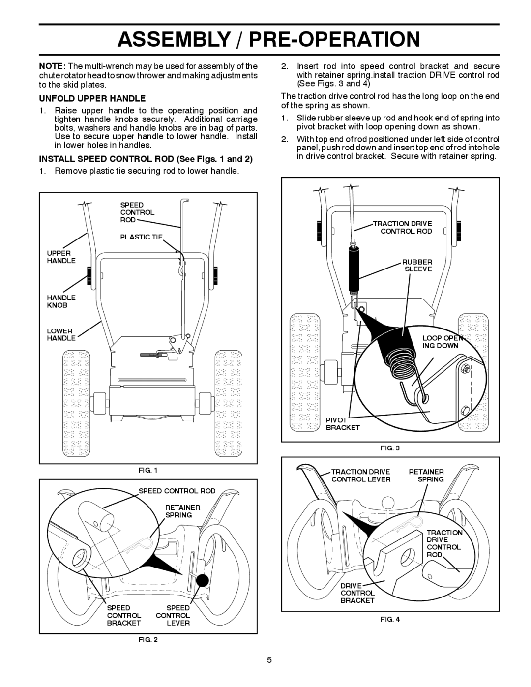 Poulan 422083, 96192002202 owner manual Unfold Upper Handle, Install Speed Control ROD See Figs 