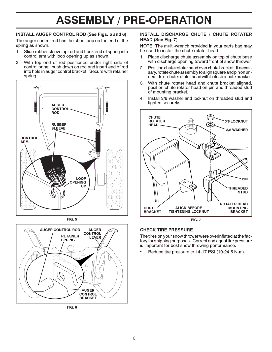 Poulan 96192002302, 422075 Install Auger Control ROD See Figs, Install Discharge Chute / Chute Rotater Head See Fig 