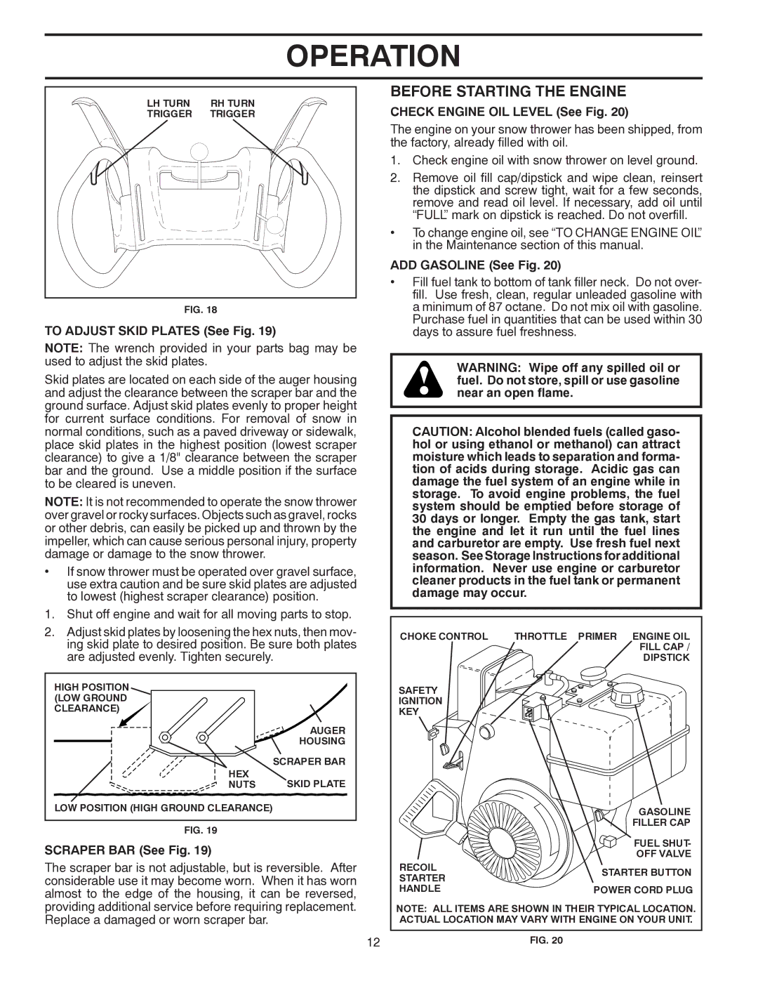 Poulan 96192002401, 422085 Before Starting the Engine, To Adjust Skid Plates See Fig, Check Engine OIL Level See Fig 