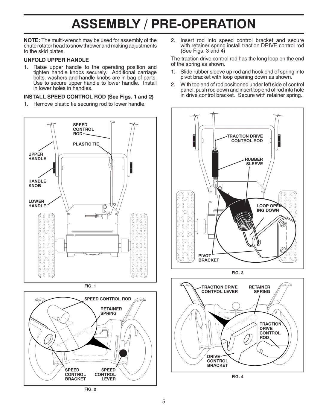 Poulan 422085, 96192002401 owner manual Unfold Upper Handle, Install Speed Control ROD See Figs 