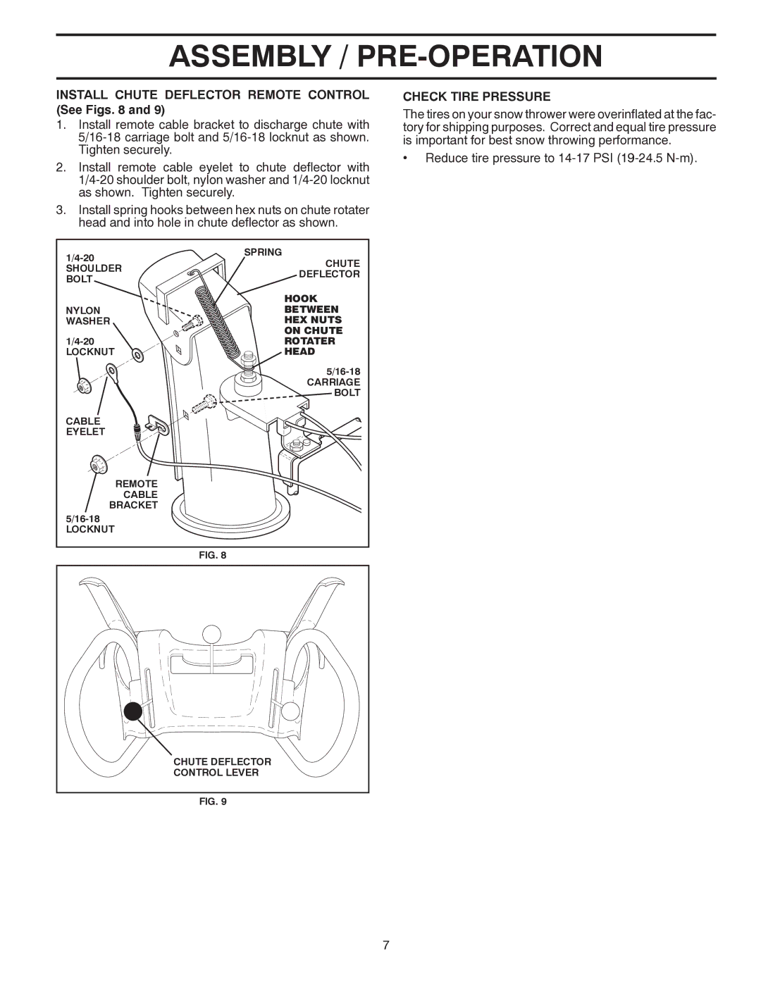 Poulan 422085, 96192002401 owner manual Install Chute Deflector Remote Control See Figs, Check Tire Pressure 