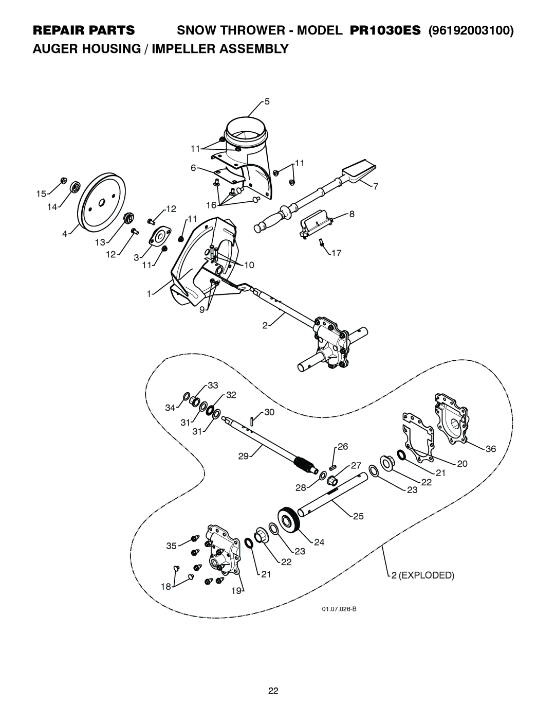 Poulan 96192003100, PR1030ES owner manual Exploded 