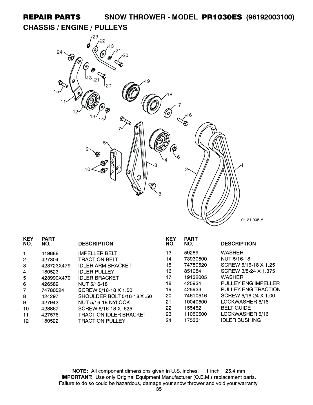 Poulan PR1030ES, 96192003100 Impeller Belt, Traction Belt, Idler ARM Bracket, Idler Pulley, Idler Bracket, Belt Guide 