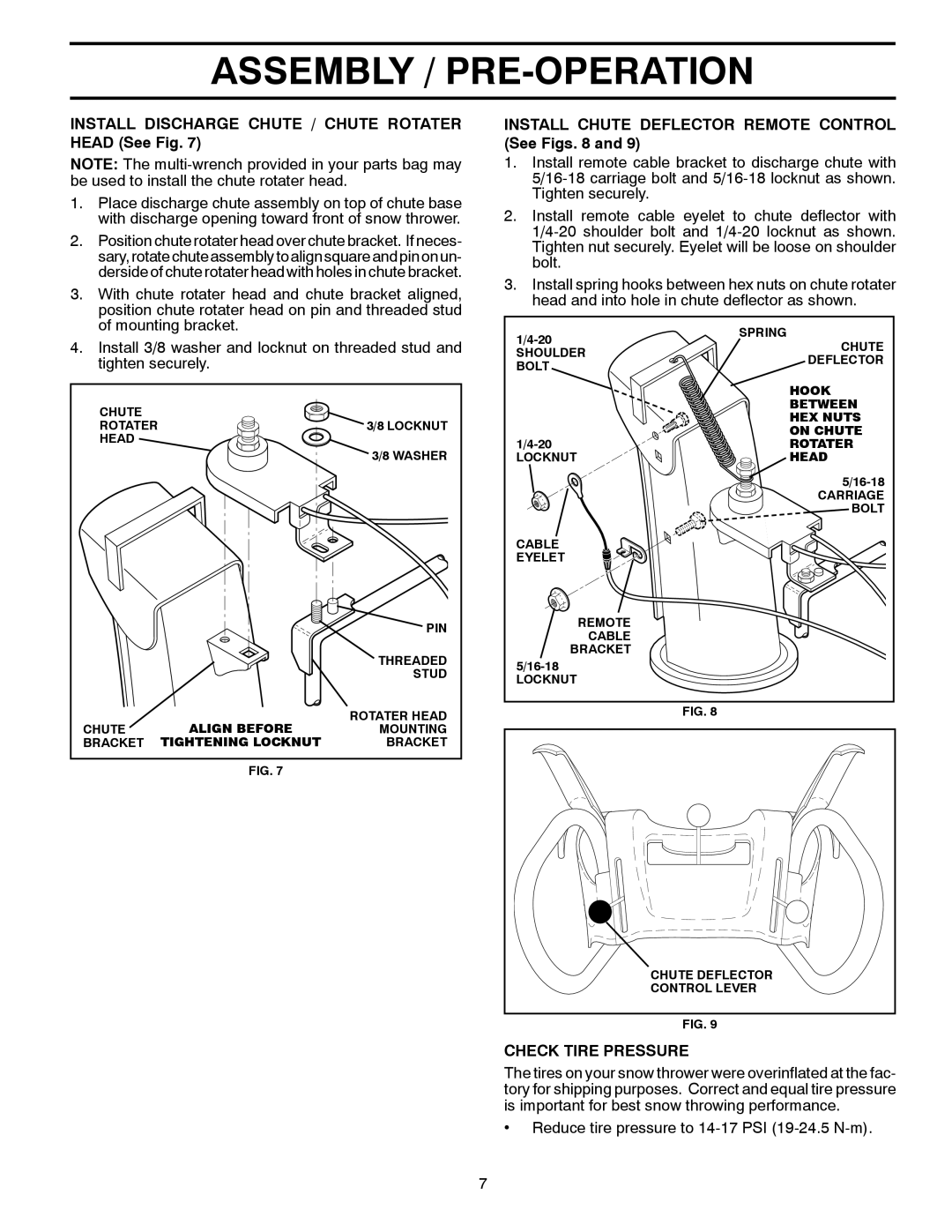 Poulan PR1030ES Install Discharge Chute / Chute Rotater Head See Fig, Install Chute Deflector Remote Control See Figs 