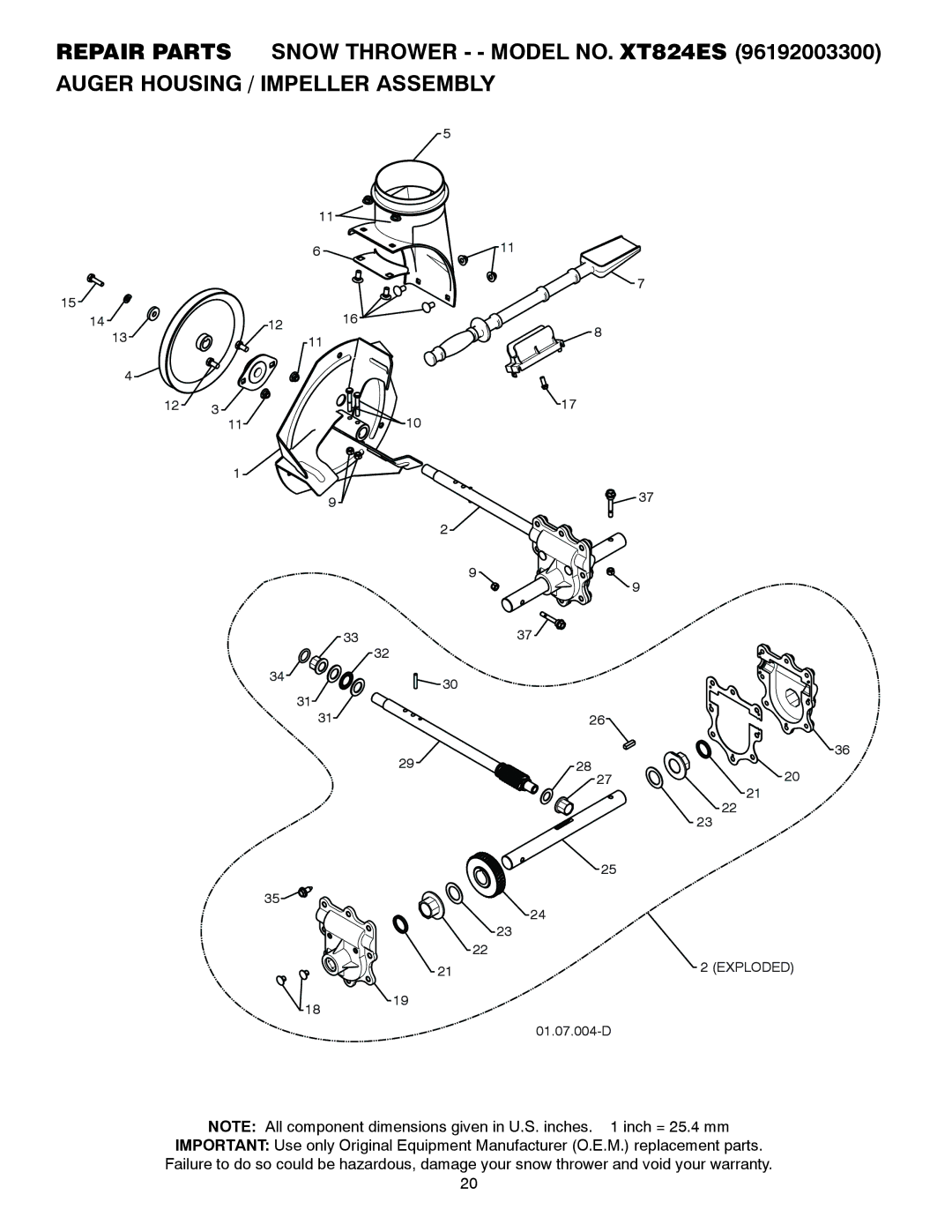 Poulan 96192003300, XT824ES owner manual Exploded 