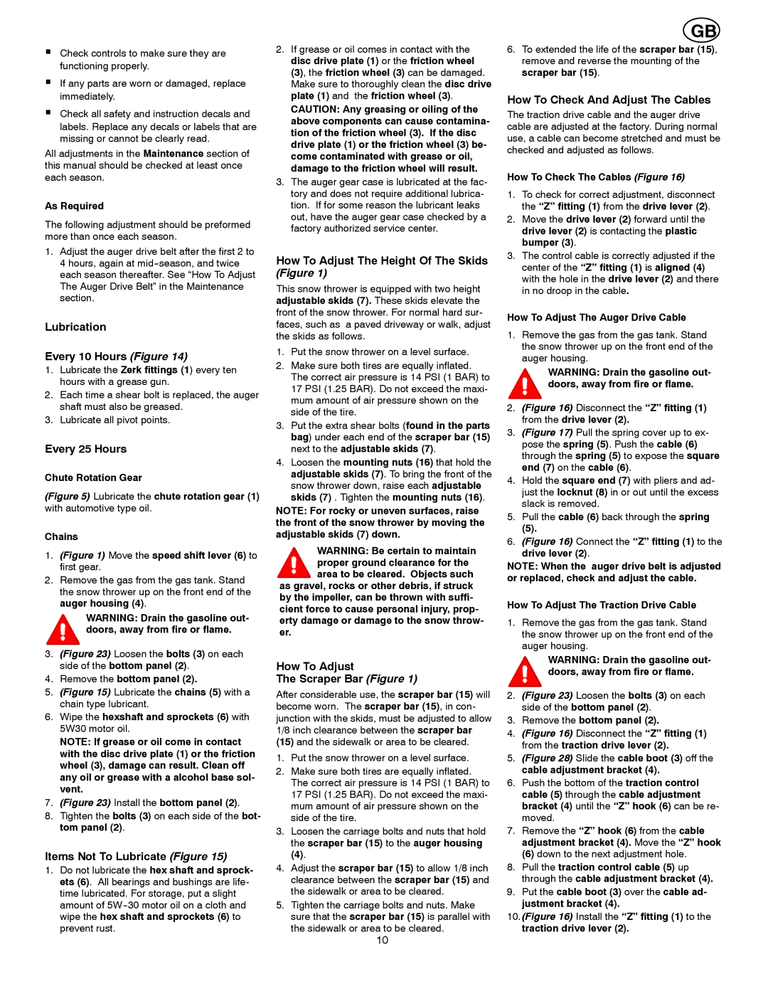 Poulan 96194000200 owner manual Lubrication Every 10 Hours Figure, Every 25 Hours, Items Not To Lubricate Figure 