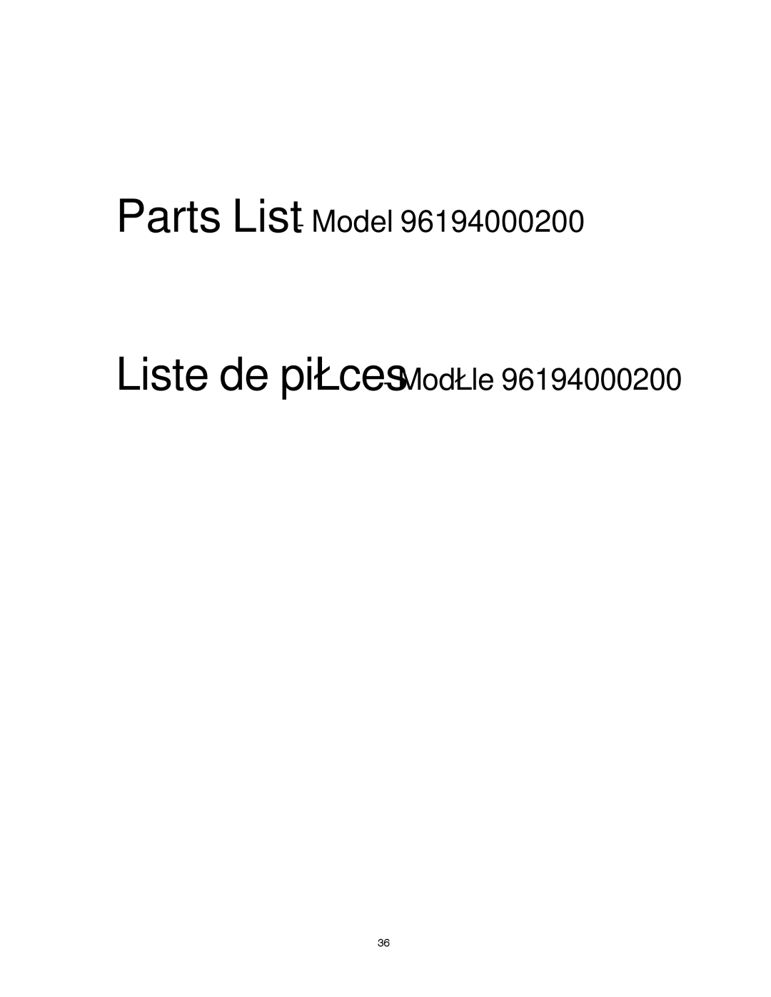 Poulan 96194000200 owner manual Parts List Model Liste de pièces Modèle 