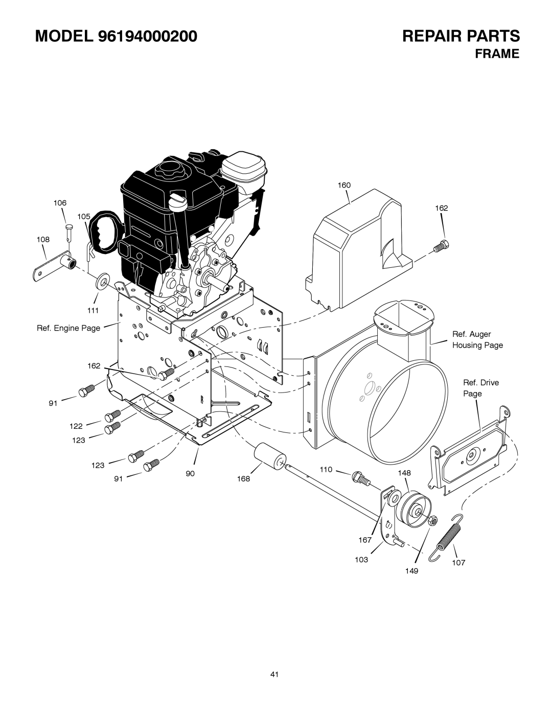 Poulan 96194000200 owner manual Frame, 106, 123 