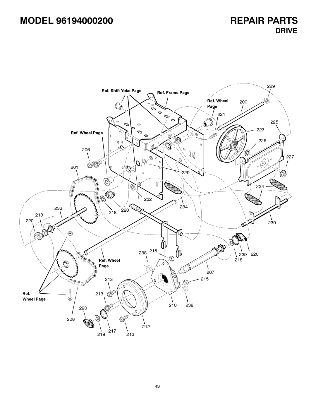 Poulan 96194000200 owner manual Drive, Ref. Shift Yoke, Ref. Wheel, 218 