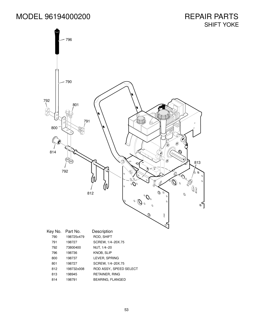 Poulan 96194000200 owner manual Shift Yoke 