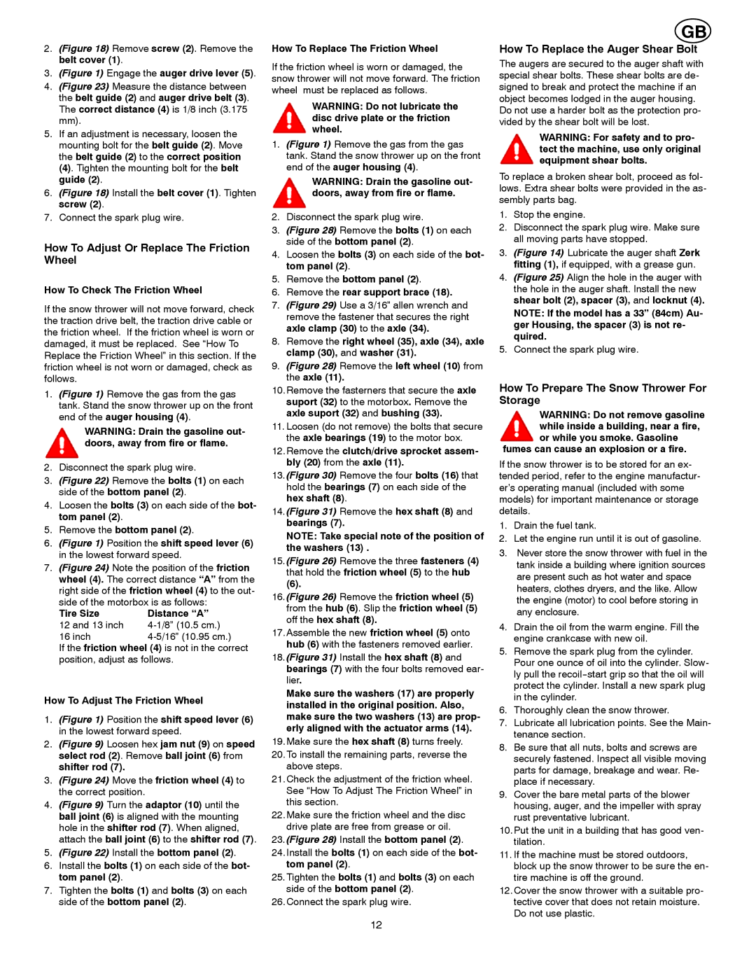 Poulan 96194000300 owner manual How To Adjust Or Replace The Friction Wheel, How To Replace the Auger Shear Bolt 