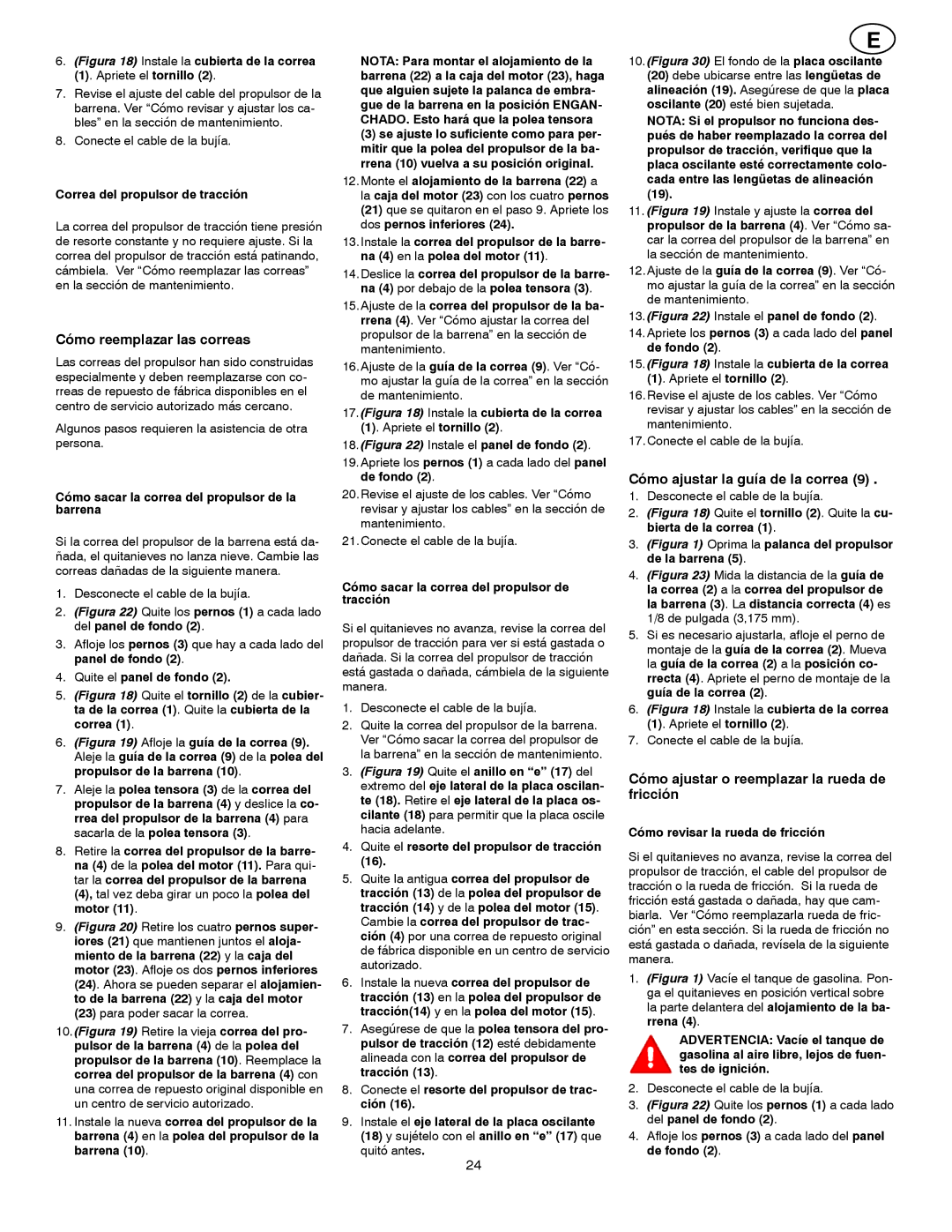 Poulan 96194000300 owner manual Cómo reemplazar las correas, Cómo ajustar la guía de la correa 