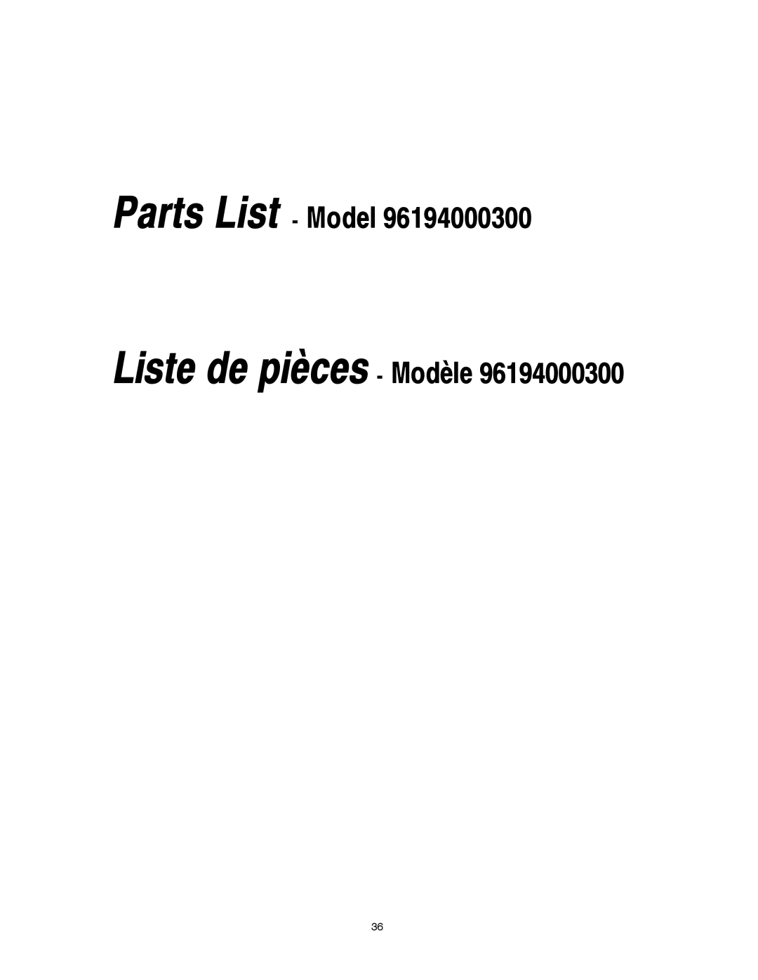 Poulan 96194000300 owner manual Parts List Model Liste de pièces Modèle 