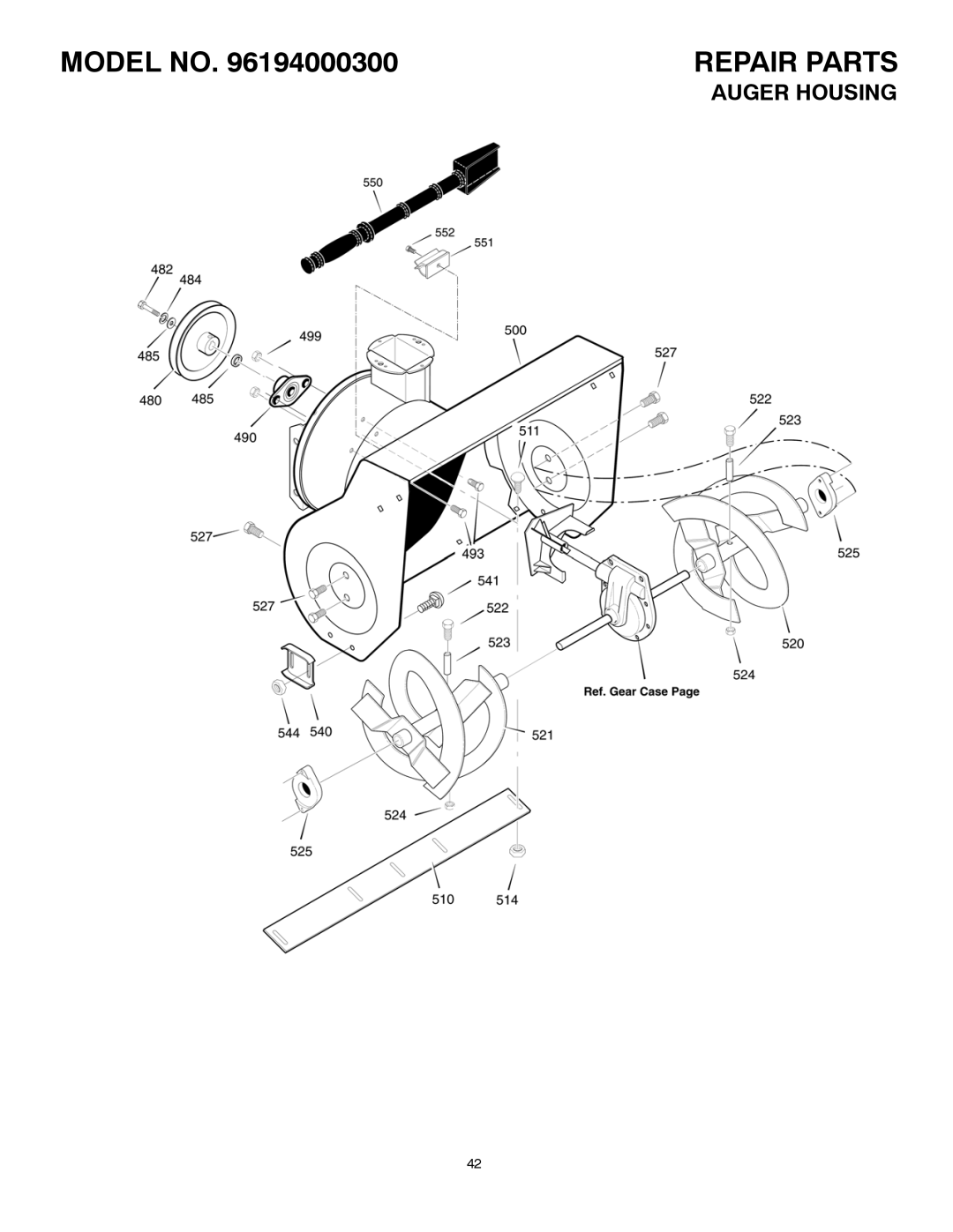 Poulan 96194000300 owner manual Auger Housing 