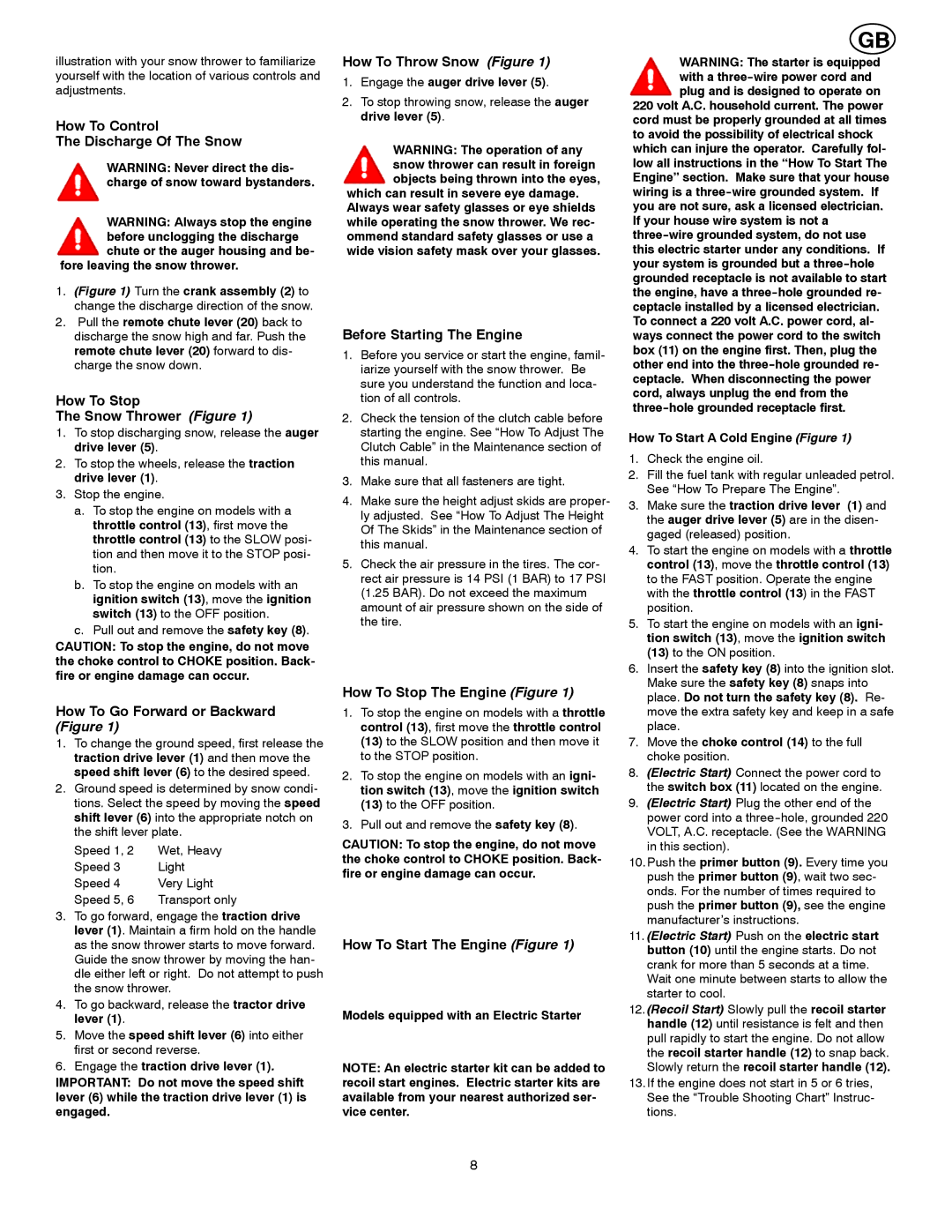 Poulan 96194000300 How To Control Discharge Of The Snow, How To Stop Snow Thrower Figure, How To Throw Snow Figure 