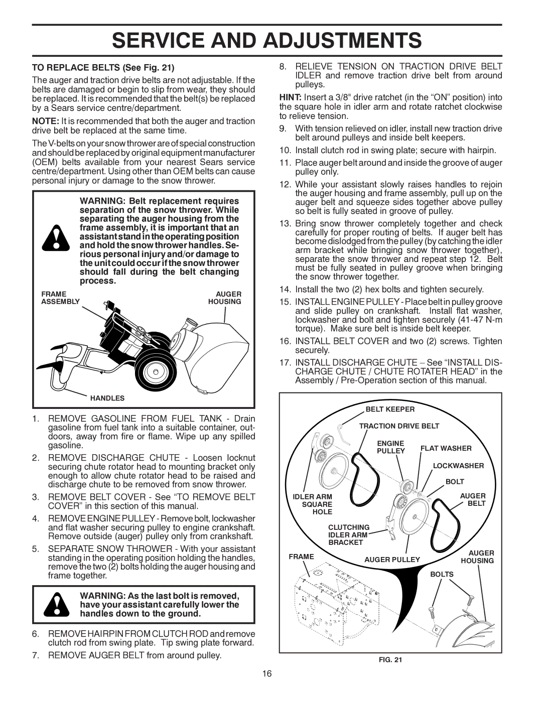 Poulan 96194000500 owner manual To Replace Belts See Fig 