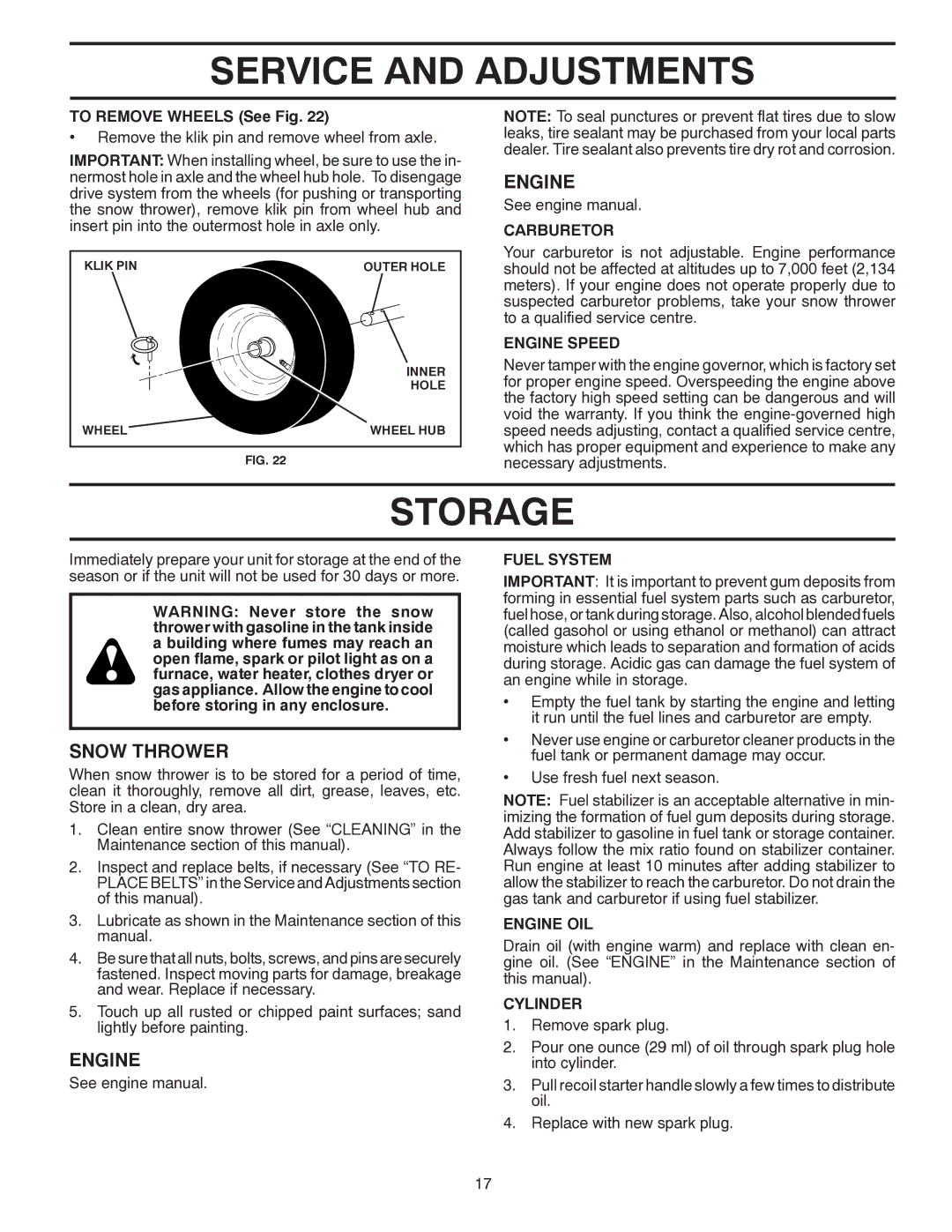 Poulan 96194000500 owner manual Storage 