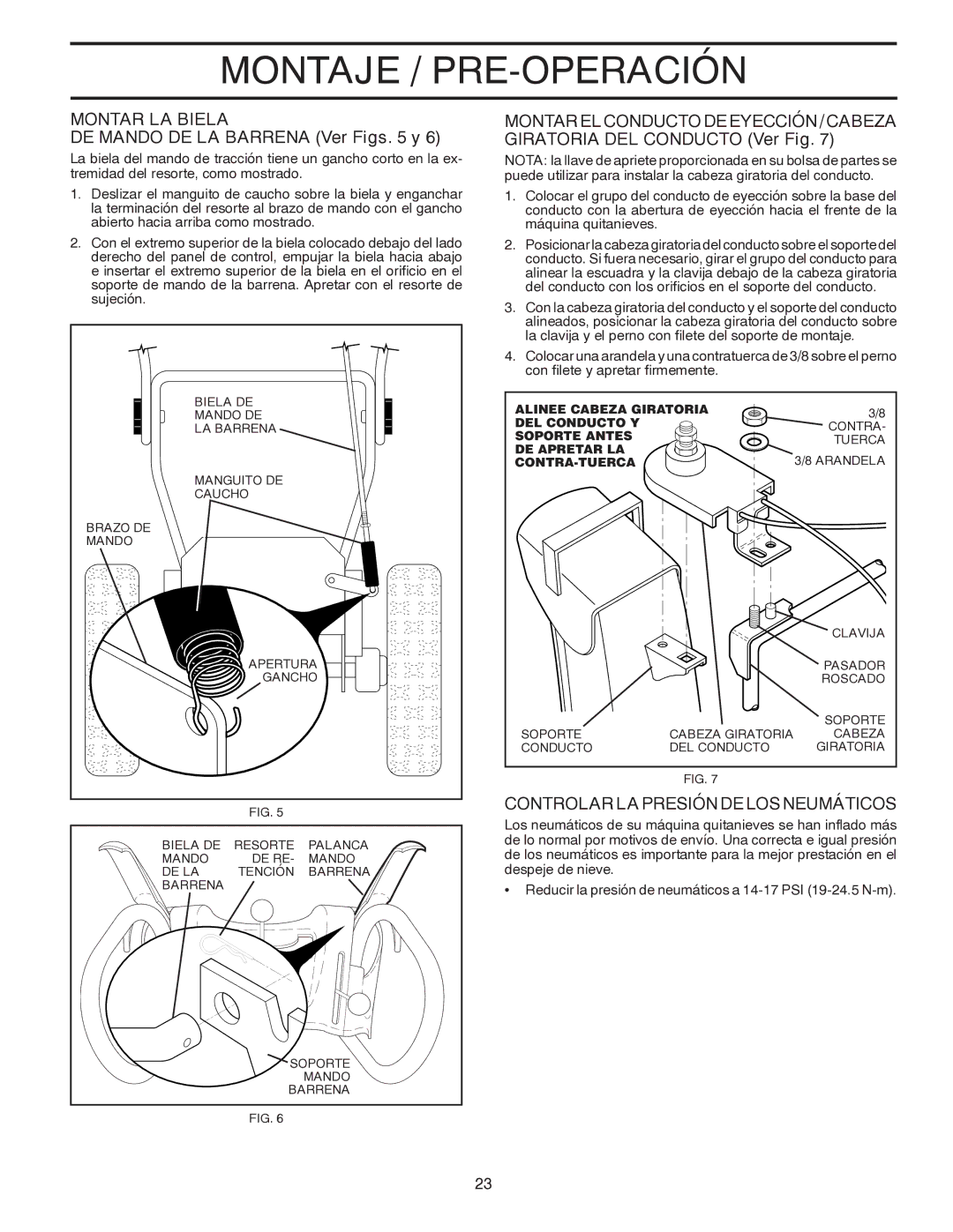 Poulan 96194000500 owner manual DE Mando DE LA Barrena Ver Figs y, Controlar LA Presión DE LOS Neumáticos 