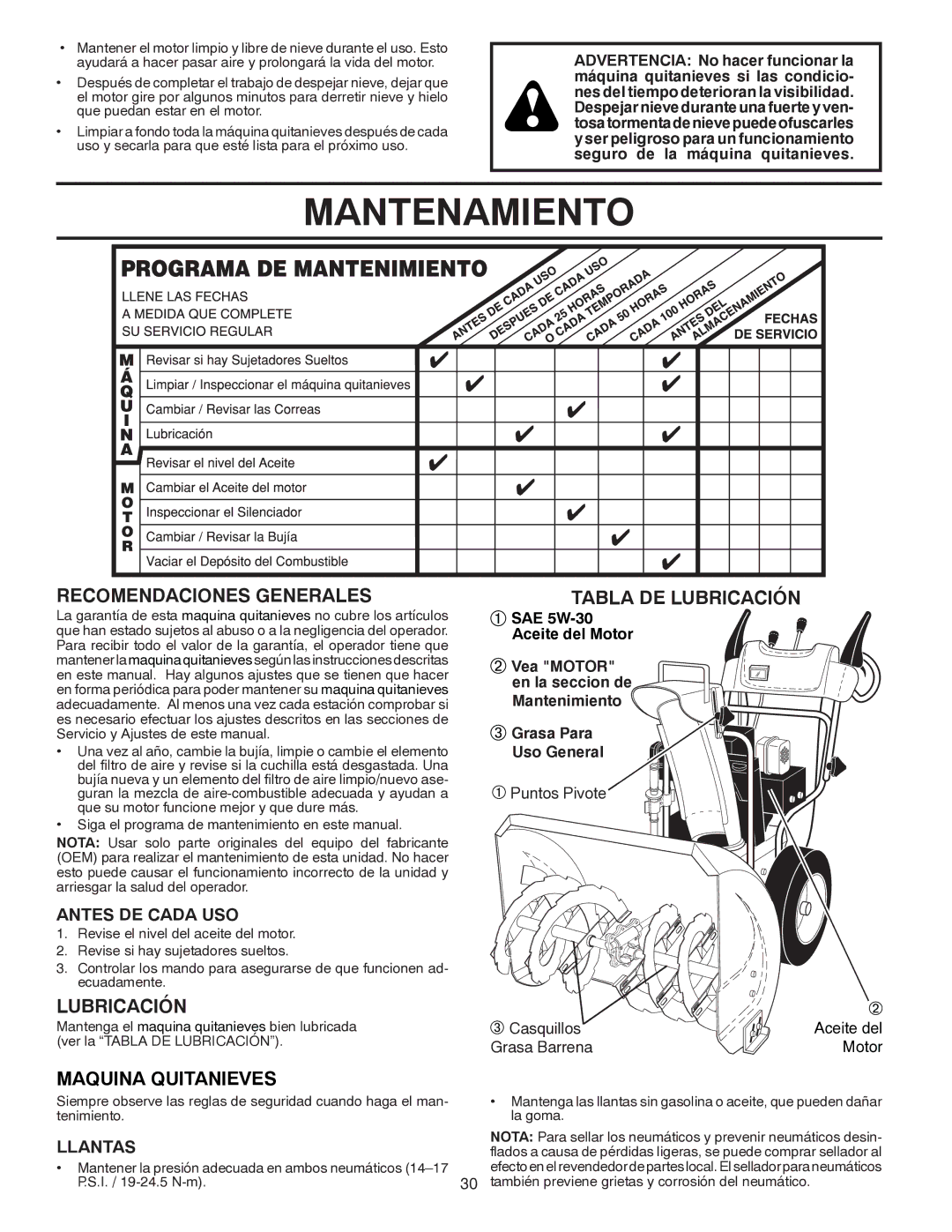 Poulan 96194000500 owner manual Mantenamiento, Recomendaciones Generales, Lubricación 