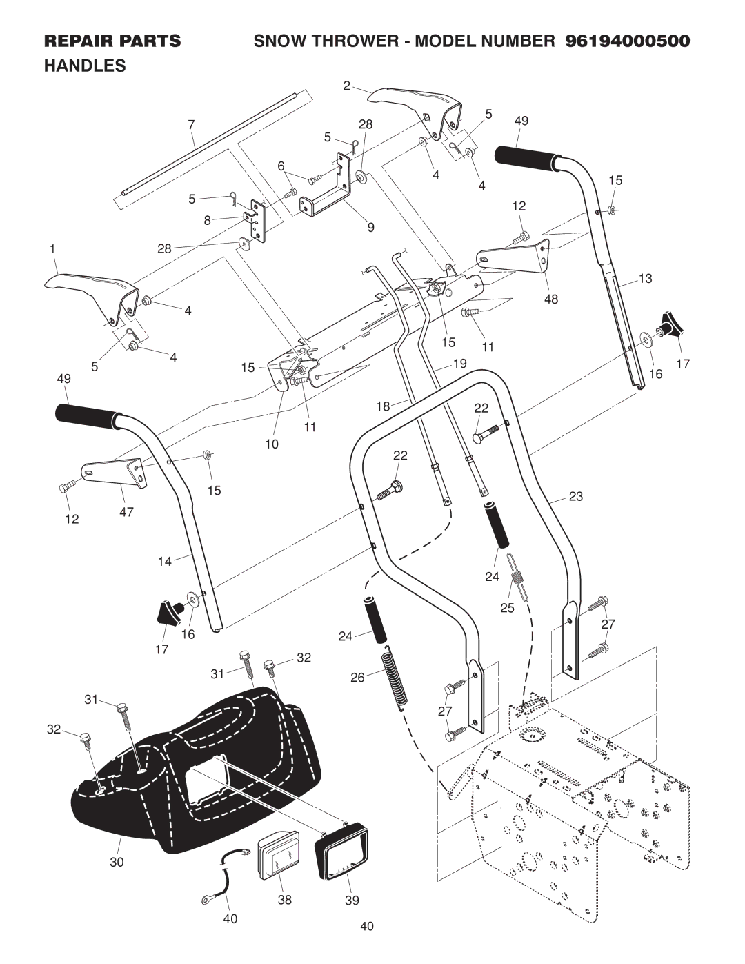 Poulan 96194000500 owner manual Repair Parts Handles Snow Thrower Model Number 