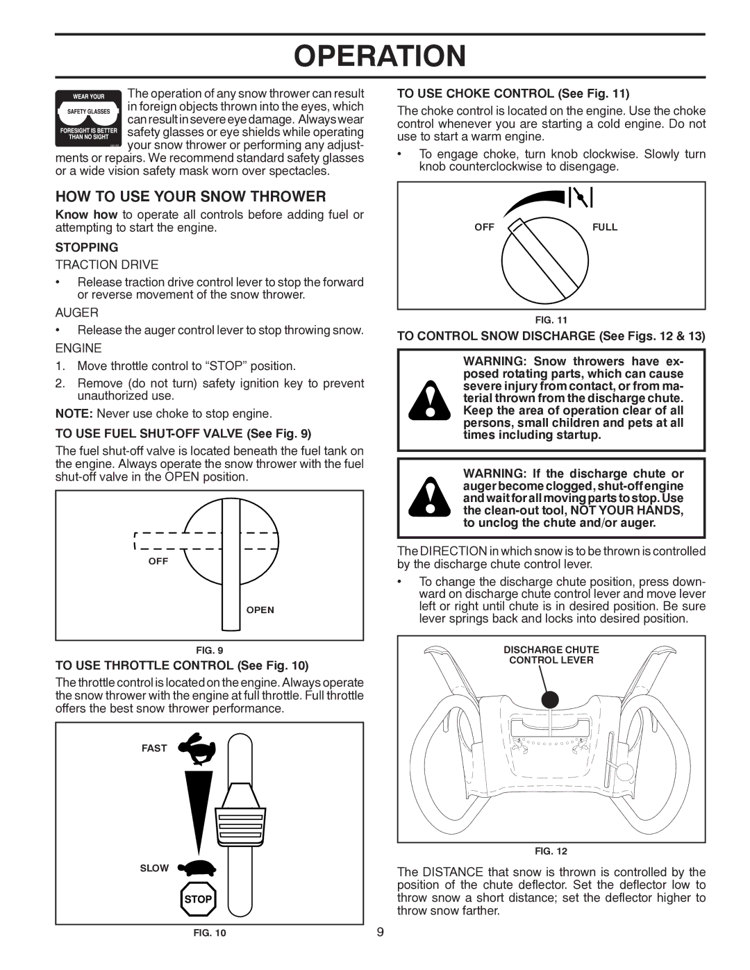 Poulan 96194000500 owner manual HOW to USE Your Snow Thrower, Stopping 