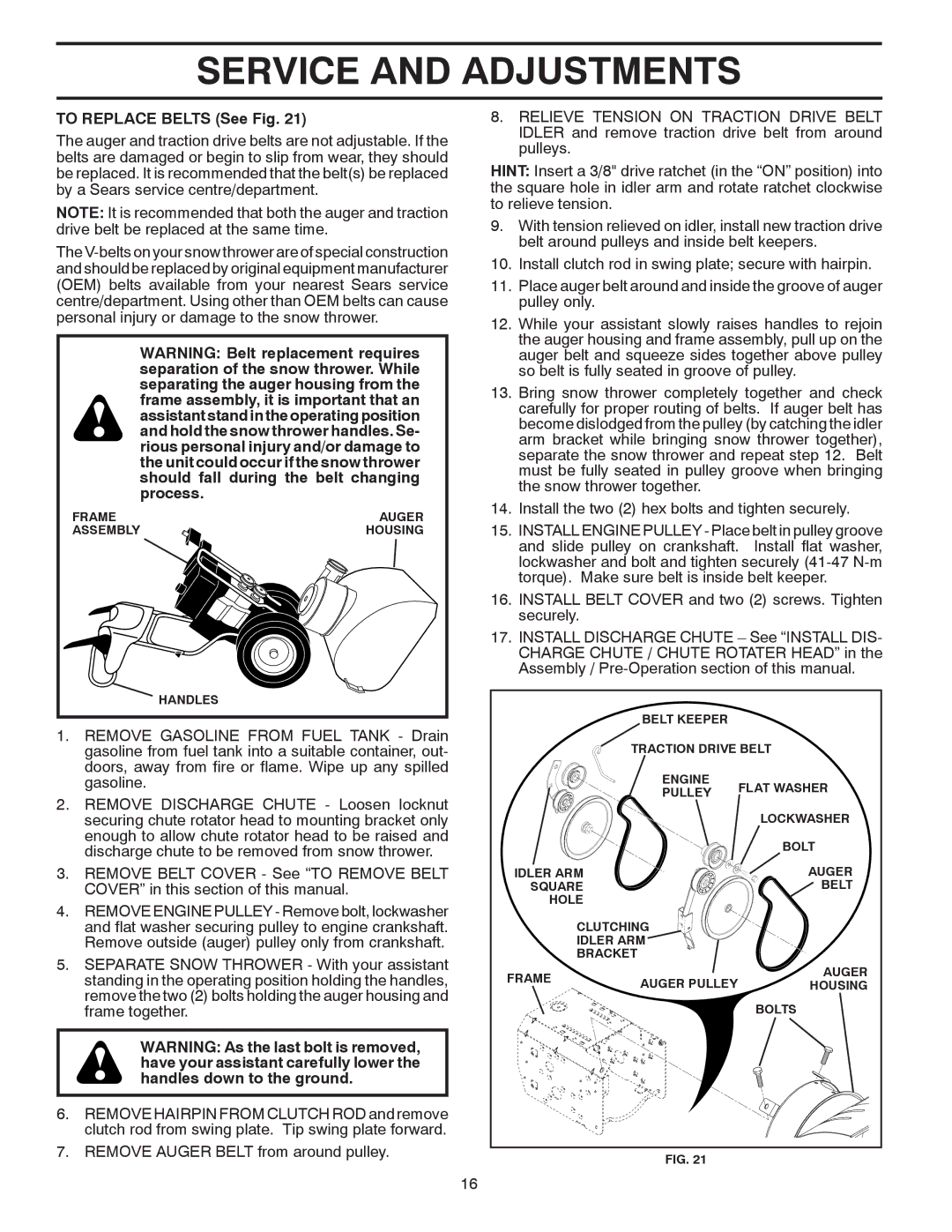 Poulan 96194000501 owner manual To Replace Belts See Fig 