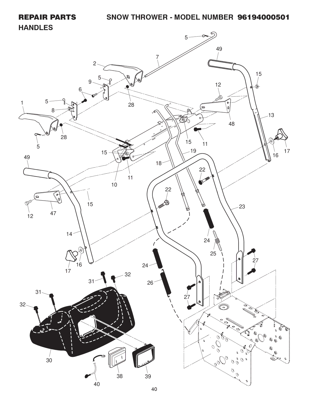 Poulan 96194000501 owner manual Repair Parts Handles Snow Thrower Model Number 