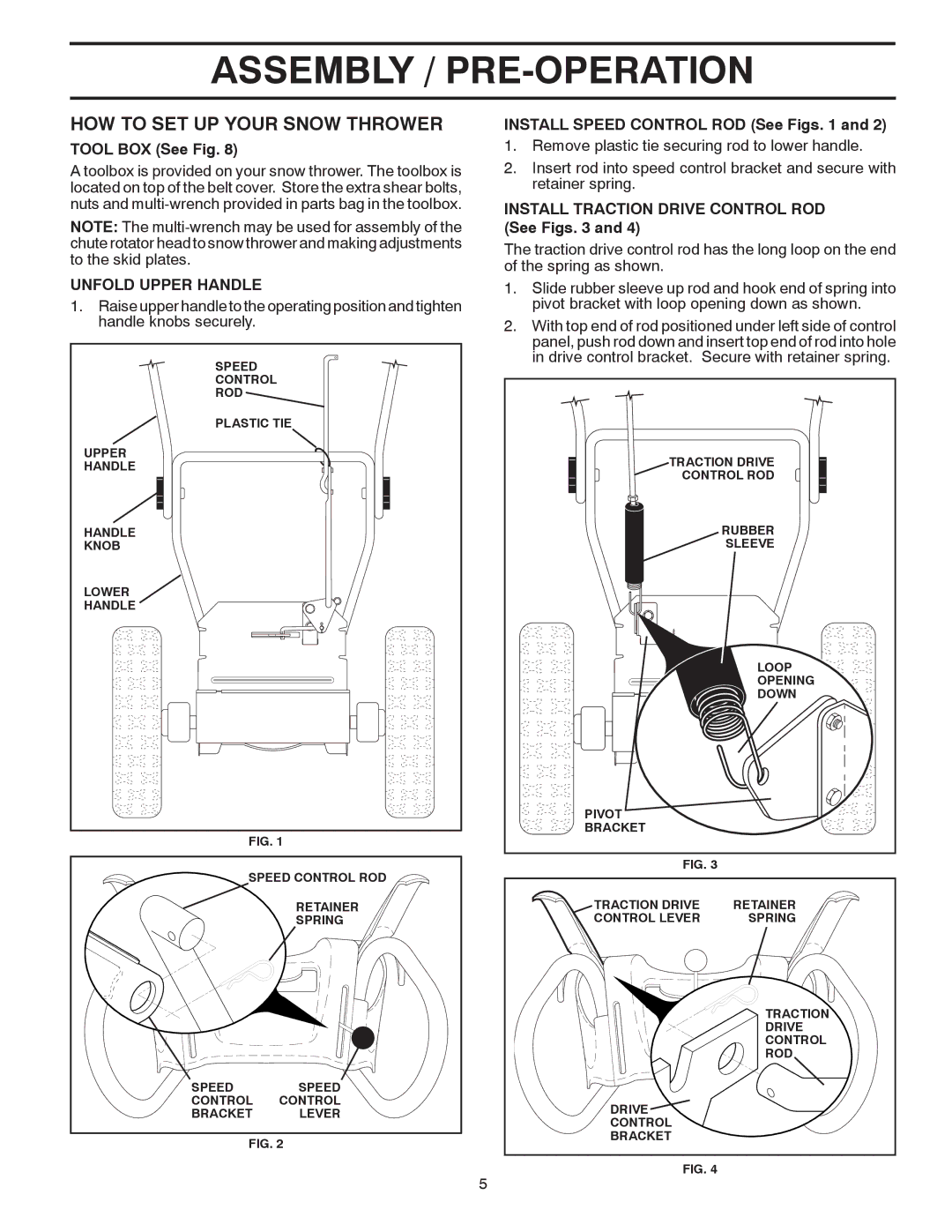 Poulan 96194000501 owner manual HOW to SET UP Your Snow Thrower, Tool BOX See Fig, Unfold Upper Handle 