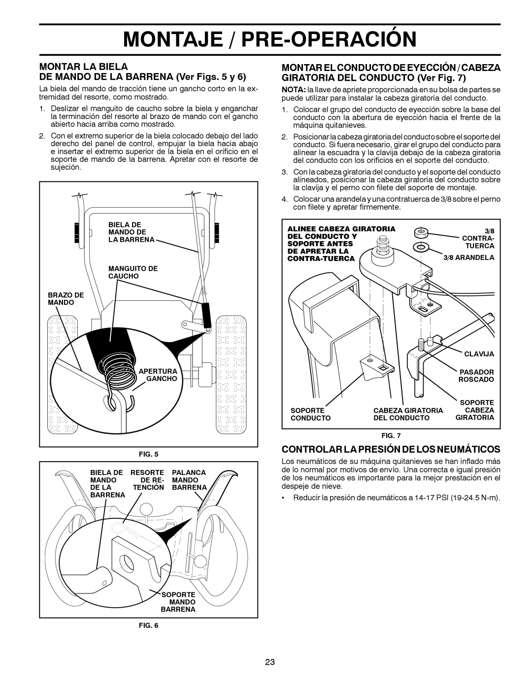 Poulan 96194000502 owner manual DE Mando DE LA Barrena Ver Figs y, Controlar LA Presión DE LOS Neumáticos 