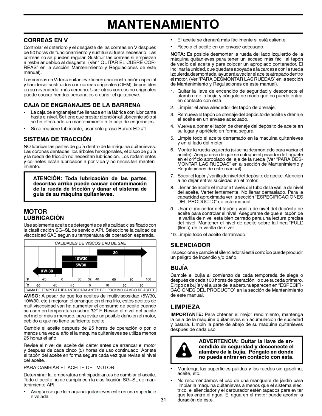 Poulan 96194000502 owner manual Motor, Limpieza 