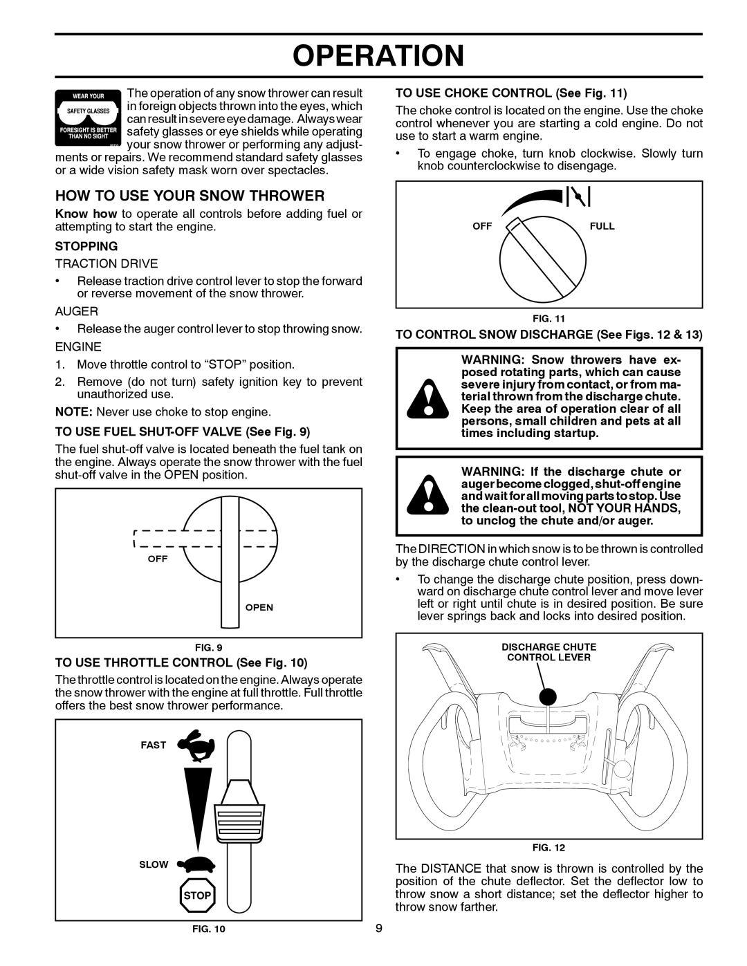 Poulan 96194000502 owner manual HOW to USE Your Snow Thrower, Stopping 