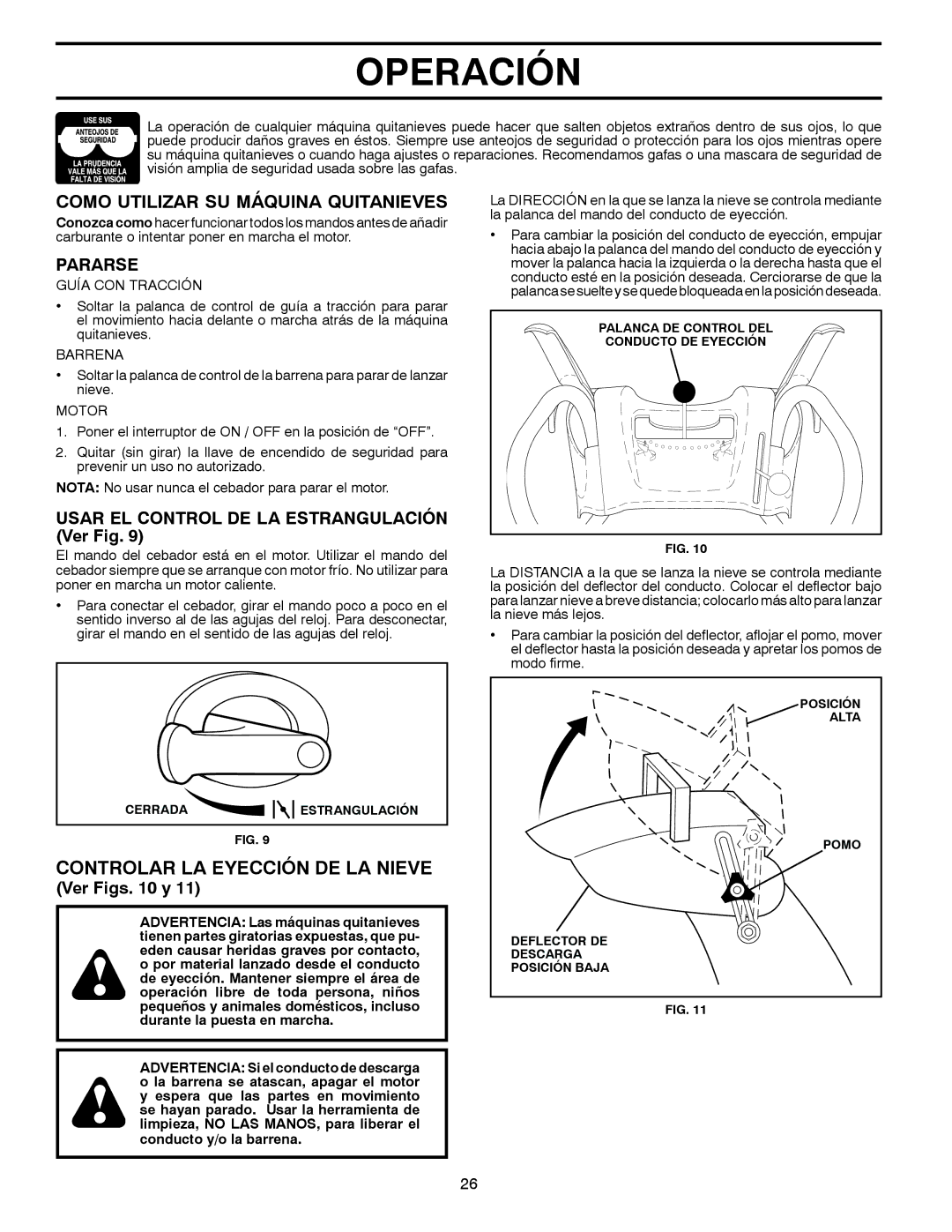 Poulan 96194000503 Controlar LA Eyección DE LA Nieve, Como Utilizar SU Máquina Quitanieves, Pararse, Ver Figs y 