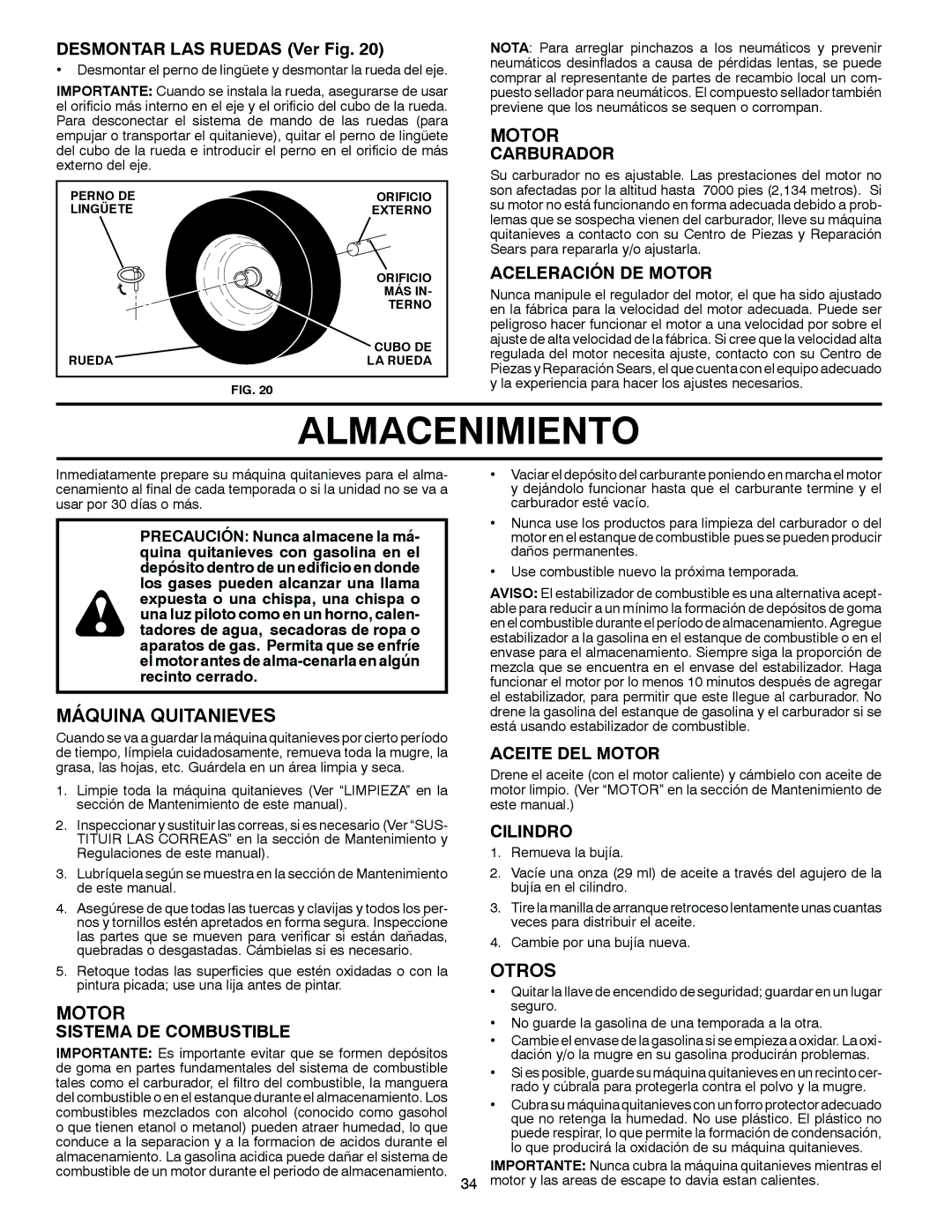 Poulan 96194000503 owner manual Almacenimiento, Otros 