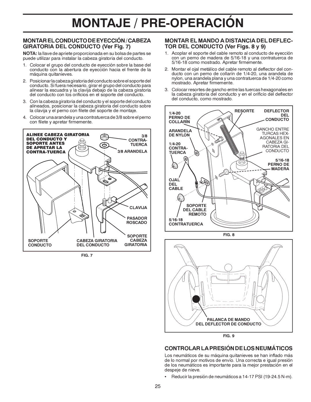 Poulan 96194000600 owner manual Controlar LA Presión DE LOS Neumáticos 