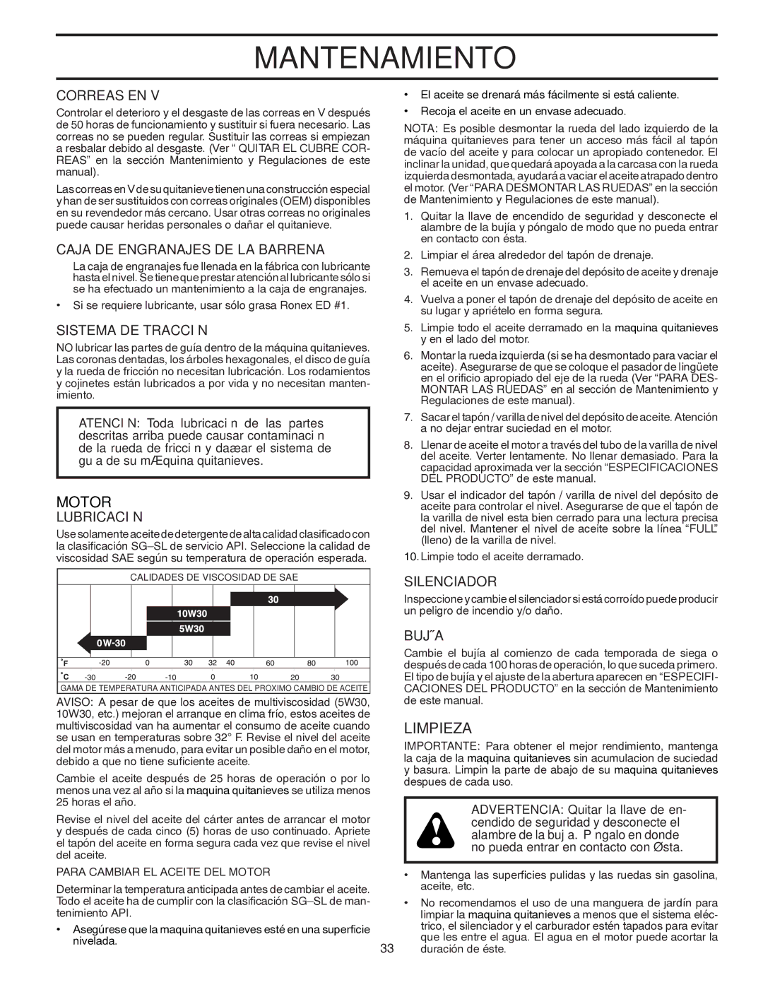 Poulan 96194000600 owner manual Limpieza 