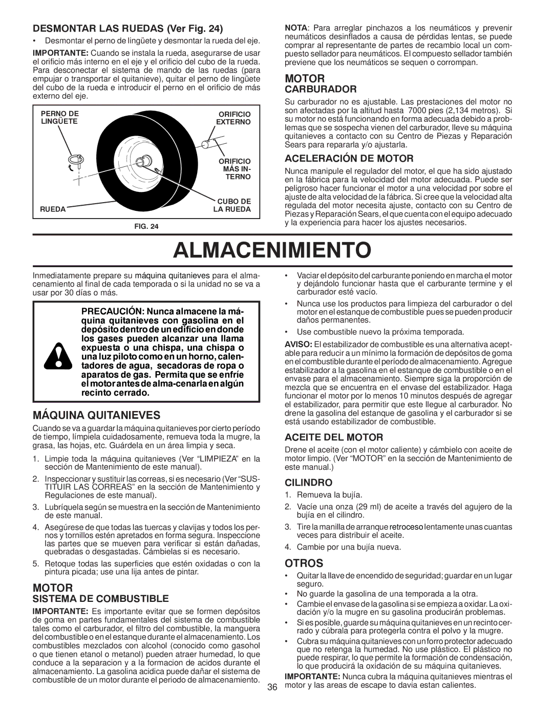 Poulan 96194000600 owner manual Almacenimiento, Motor, Otros 