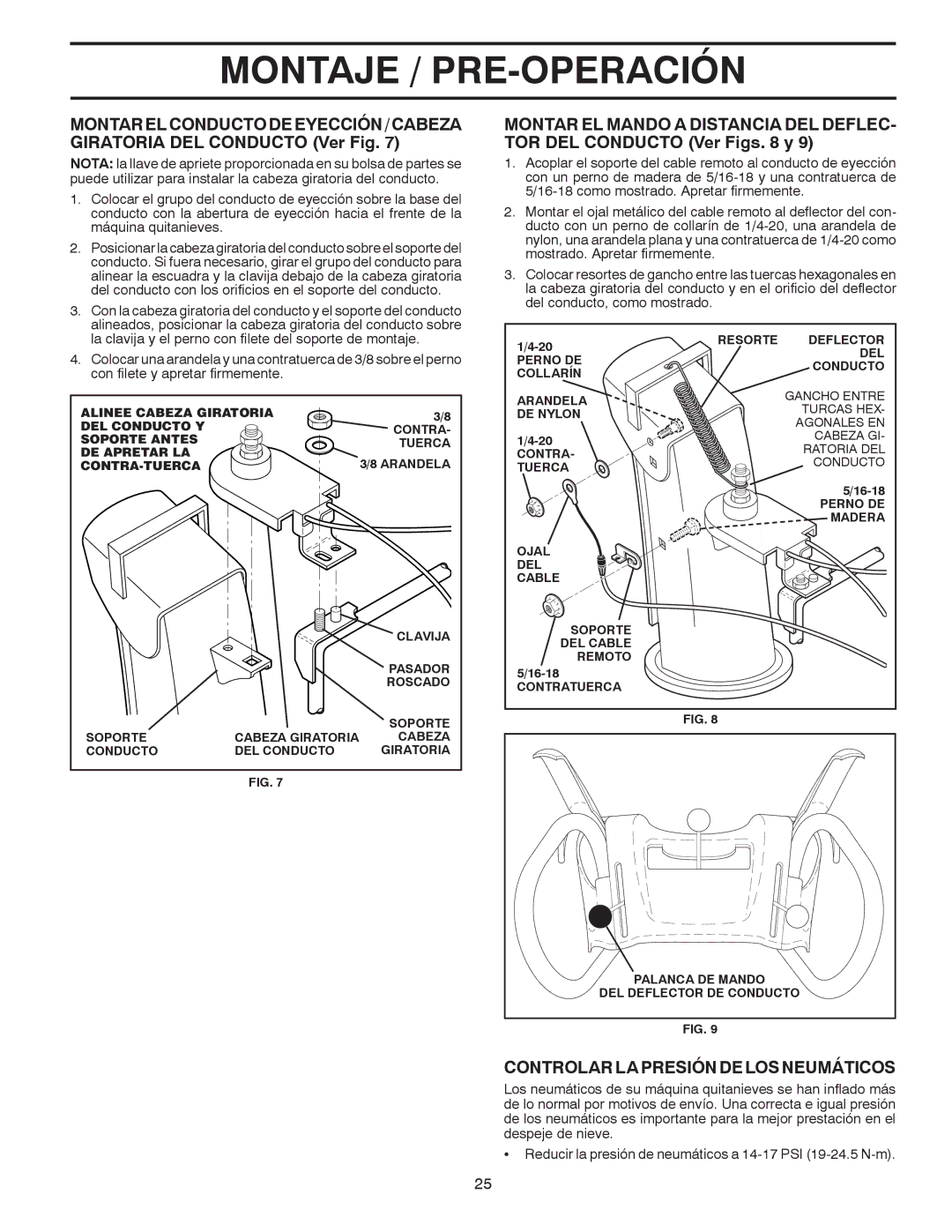 Poulan 96194000601 owner manual Controlar LA Presión DE LOS Neumáticos 