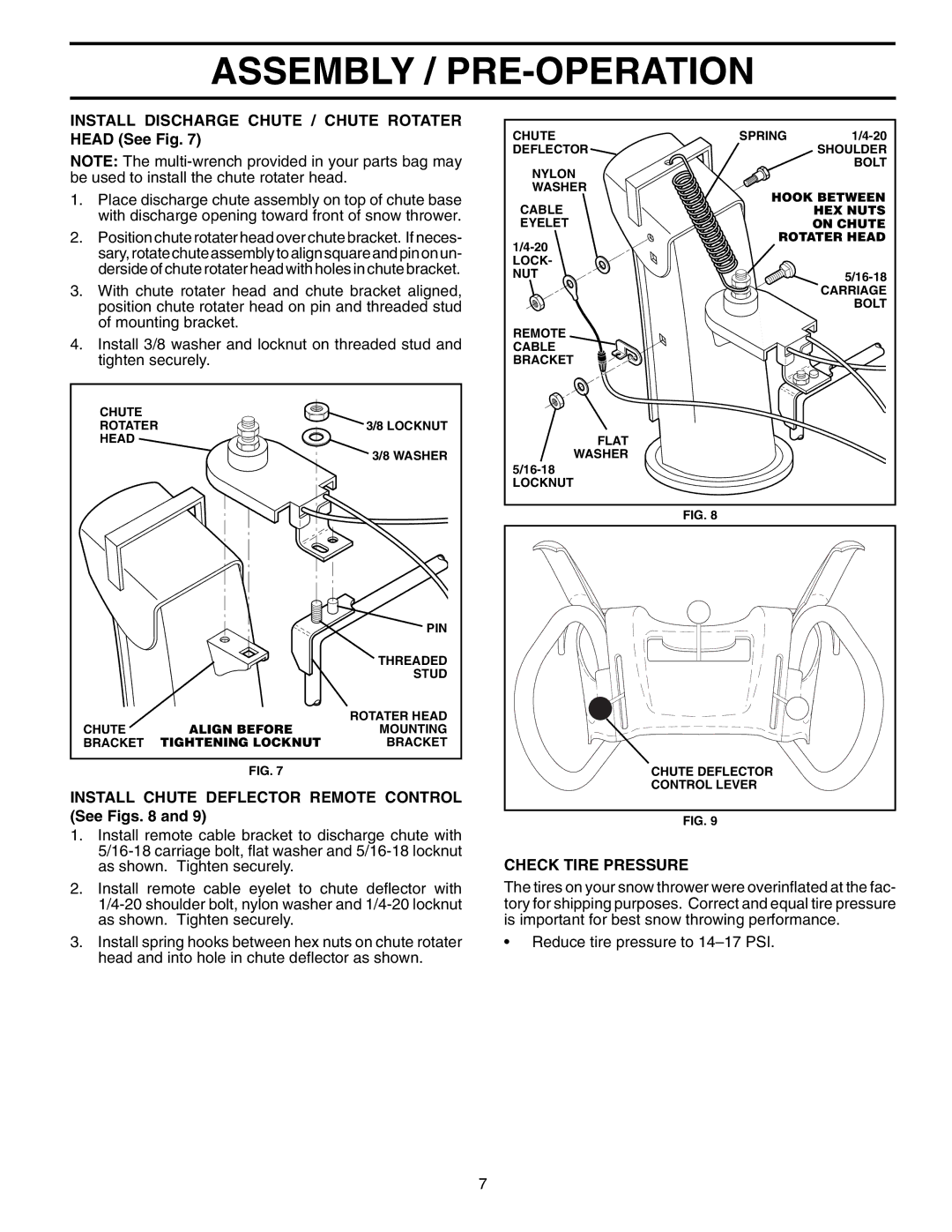 Poulan 961970004 Install Discharge Chute / Chute Rotater Head See Fig, Install Chute Deflector Remote Control See Figs 