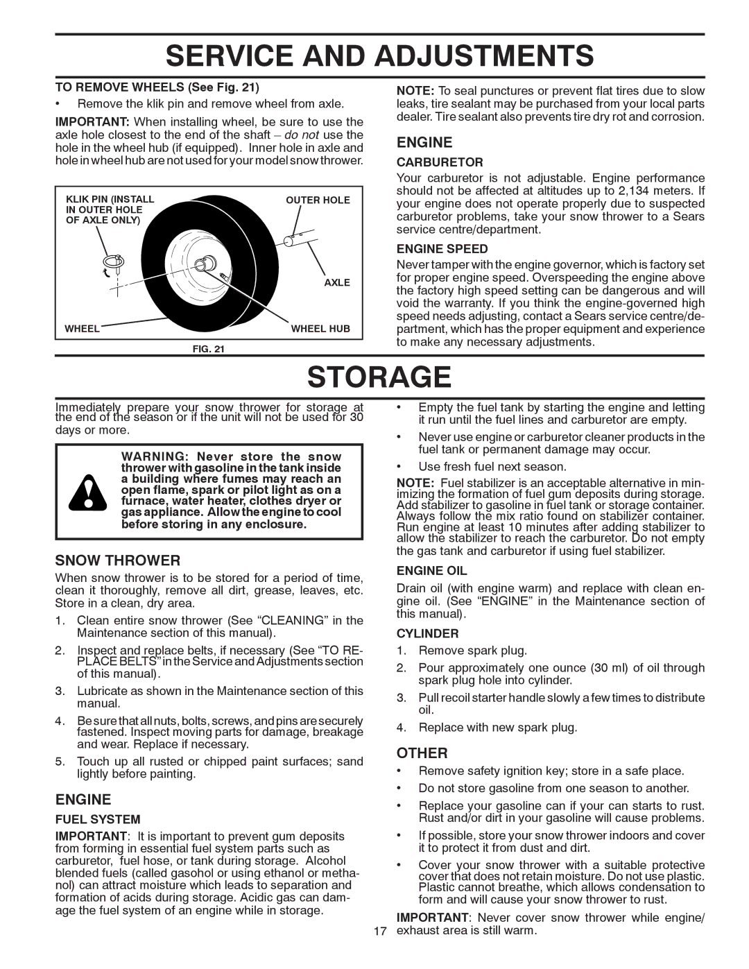 Poulan 961980019 owner manual Storage, Other 