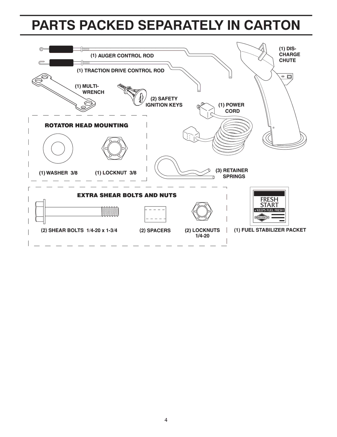 Poulan 961980019 owner manual Parts Packed Separately in Carton 