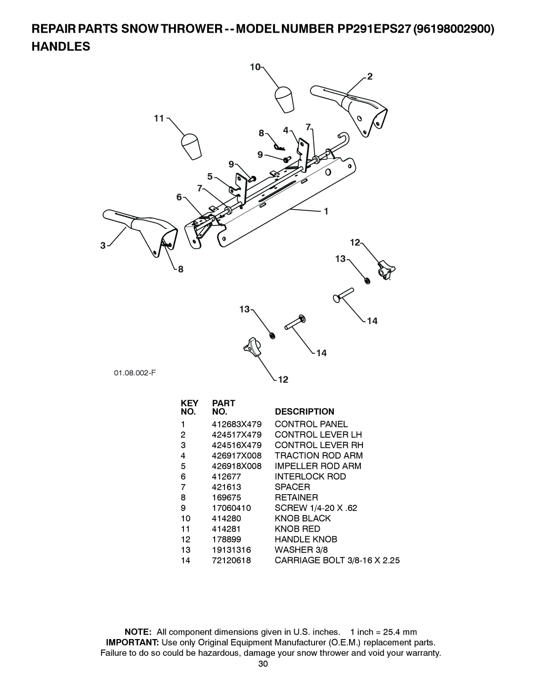 Poulan 96198002900, PP291EPS27 owner manual Spacer, Retainer, Knob RED, Handle Knob, Washer 3/8 